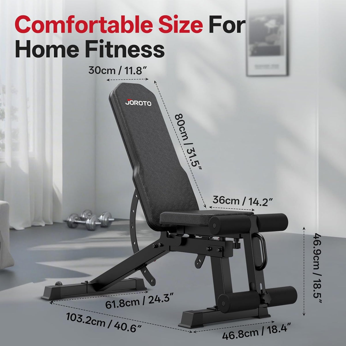 JOROTO MD65 Verstelbare Halterbank, Multifunctionele Halterbanken voor Thuis, Trainingsbank met Maximale Belasting 800KG, 9-voudig Verstelbare Rugleuning en 3-voudig Verstelbare Zitting Fitnessbank