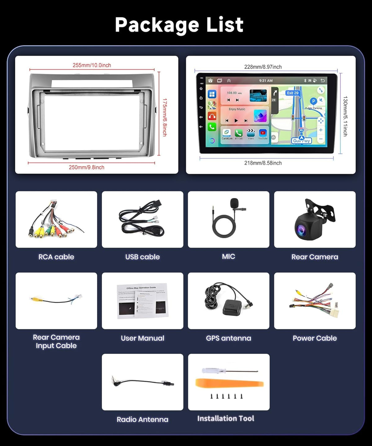 Autoradio Toyota Corolla Verso – 2DIN Autoradio – Android Autoradio – Auto Multimedia Systeem – Inbouwradio – 9 Inch HD Touchscreen – Draadloze CarPlay & Android Auto