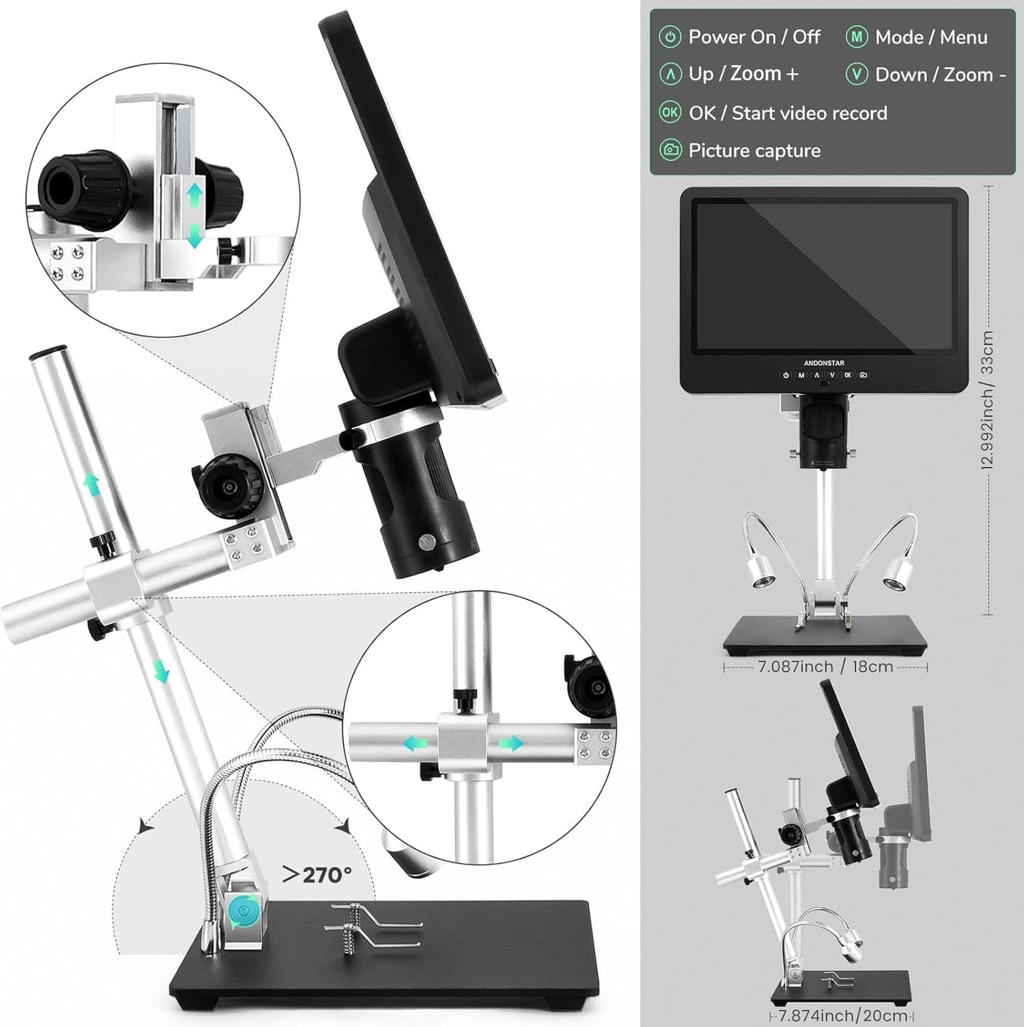 Digitale Microscoop – Soldeermicroscoop – Biologische Microscoop – Muntmicroscoop – HDMI Microscoop – 3 Verwisselbare Lenzen – UHD 2160P Video-opname