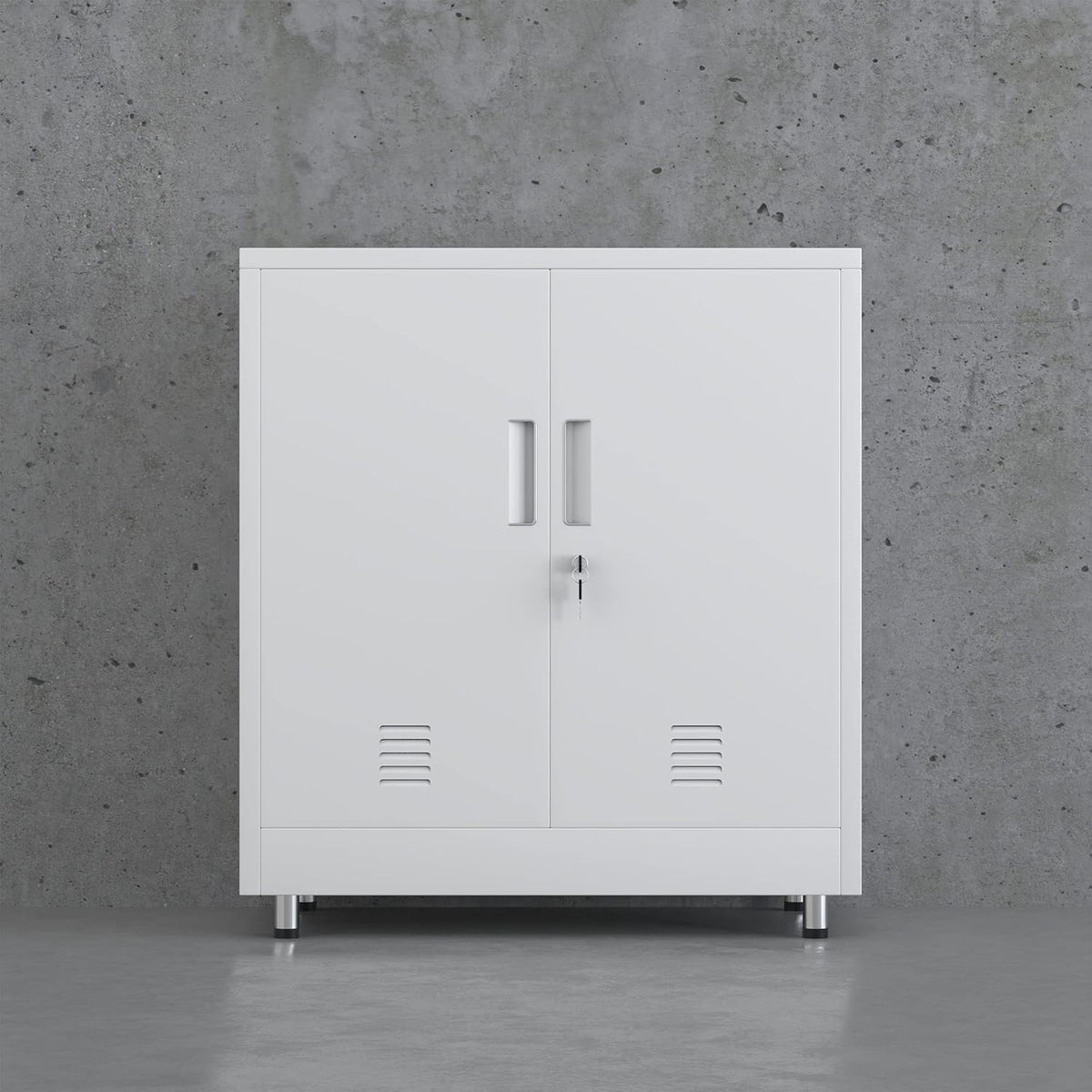 Metalen opbergkast met afsluitbare deuren en verstelbare plank, klein dressoir afsluitbare zijkast voor thuis, kantoor, hal, entree, woonkamer, eetkamer (wit)