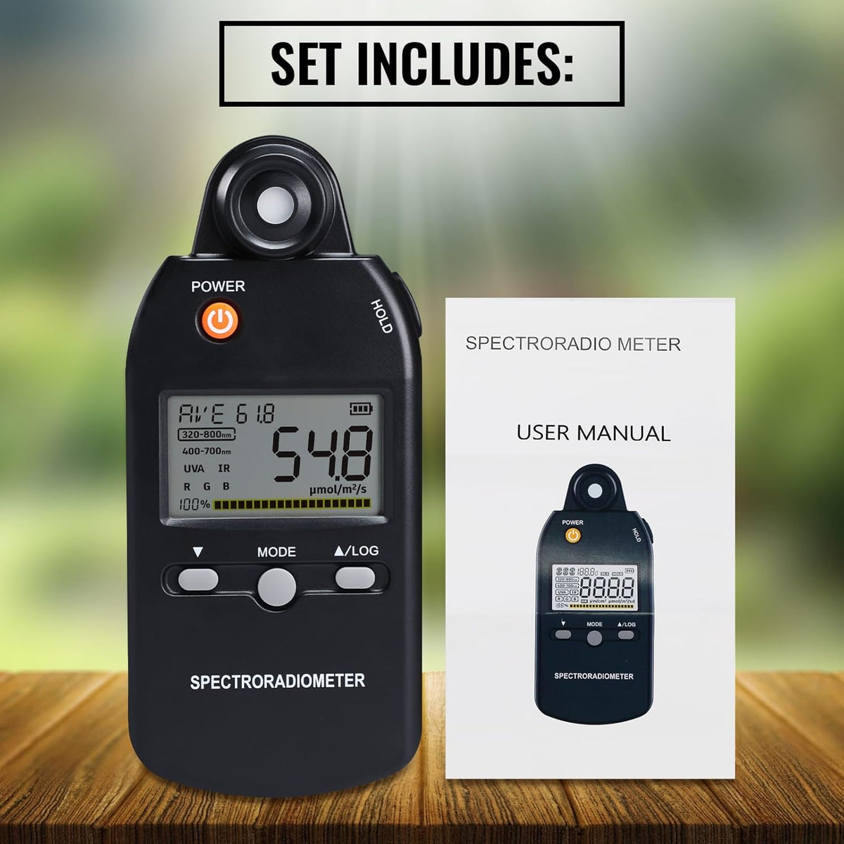PAR-meter, Spectroradiometer Quantum PPFD-meter, Full-Spectrum Lichtmeting 320-800nm | UV, Zichtbare & IR-analyse, Kleurweergave, Plantengroeitesten | Gegevensrecord, MAX/MIN/AVG, statiefbevestiging