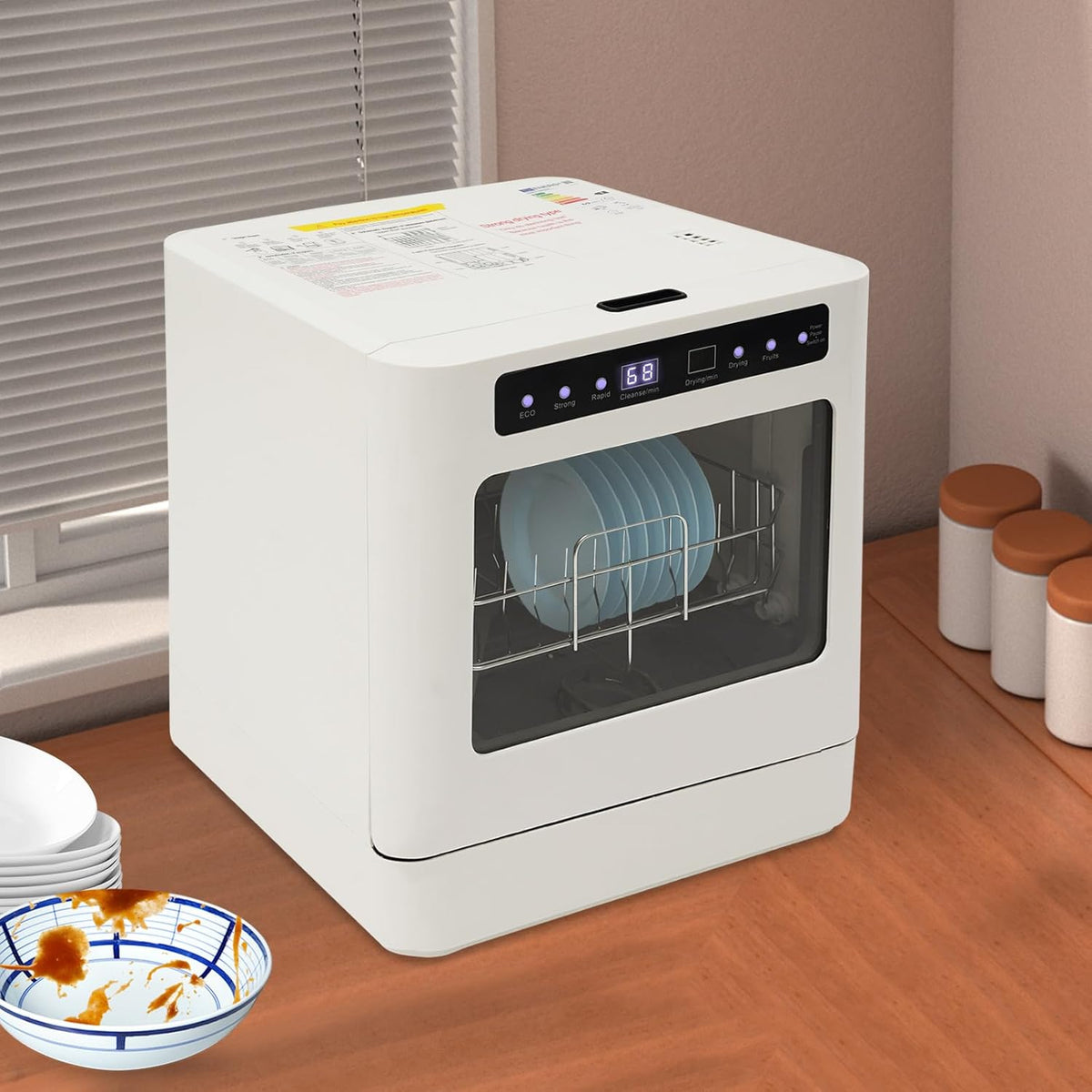 Tabletop Dishwasher, 4 Programs, 72°C Hot Water with Drying Function, 800 W Electric Dishwasher, Touch Control