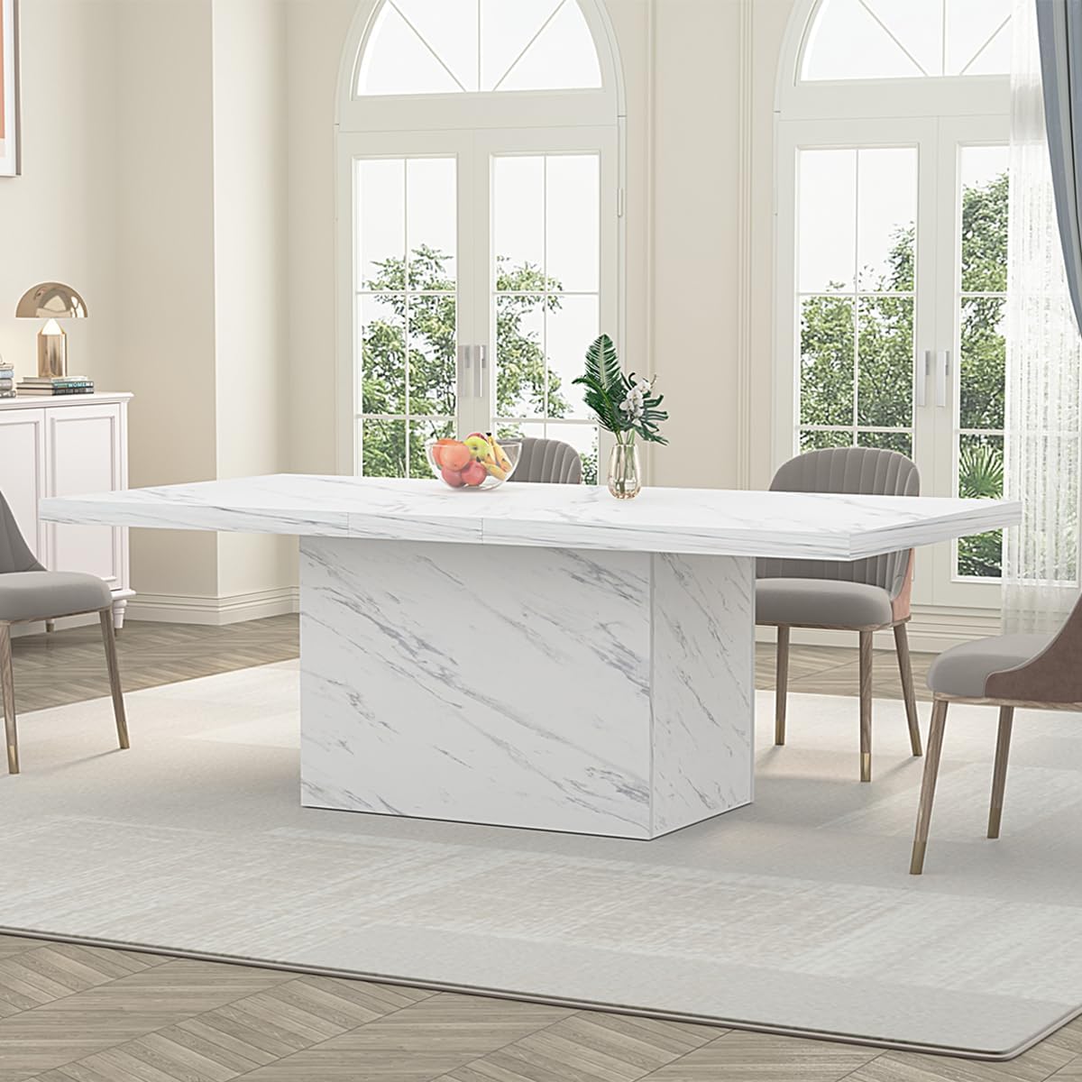 Eettafel – Keukentafel – Eetkamertafel – Tafel – Witte Tafel – Kunstmarmeren Blad – Industriële Houten Onderstel – 180 x 80 cm – Geschikt Voor 6-8 Personen
