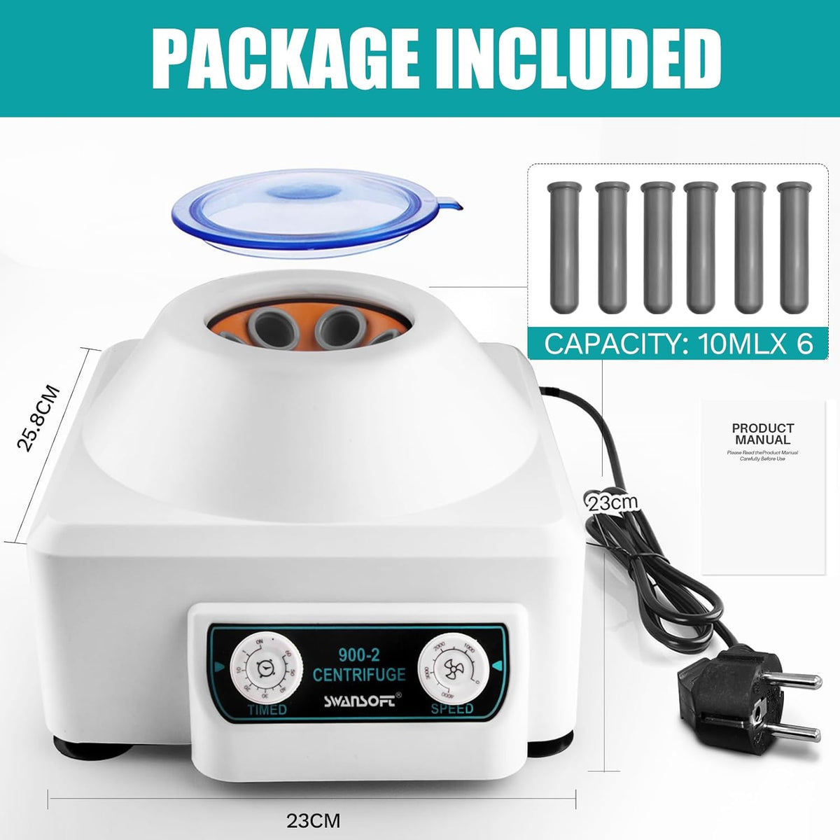 PRP-centrifuge – Tafelcentrifuge – Laboratoriumcentrifuge – Medische Centrifuge – 6 x 10 ml – 0-4000 rpm – 1685 x g, 0-60 minuten timer