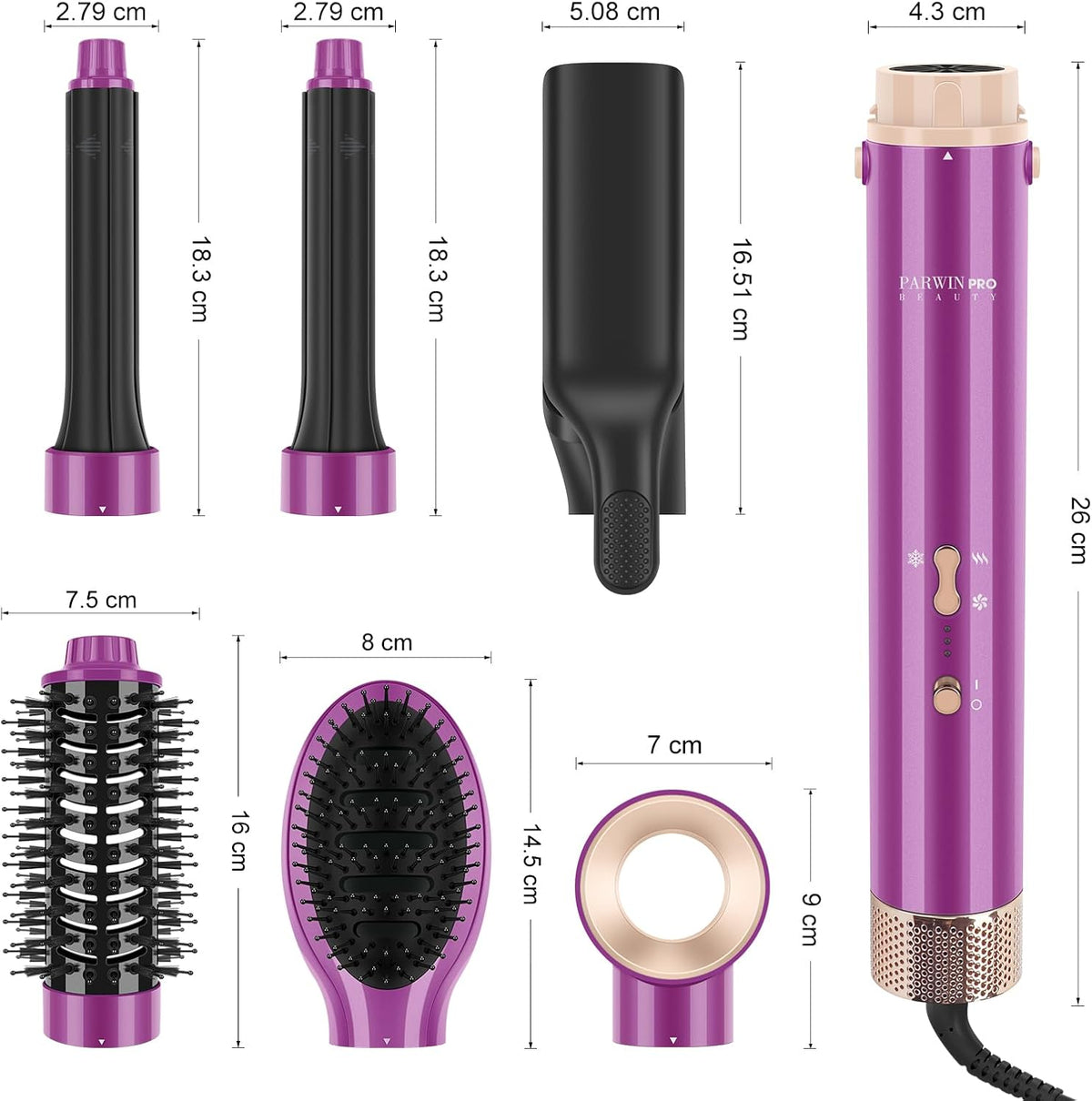 6-in-1 airstyler met airstyler en auto-wrap-krulopzetstukken, PARWIN PRO BEAUTY ionen-haardroger, warmluchtborstelset, 110.000 tpm hoge toerige motor, voor drogen, gladmaken, volume en krullen, rood