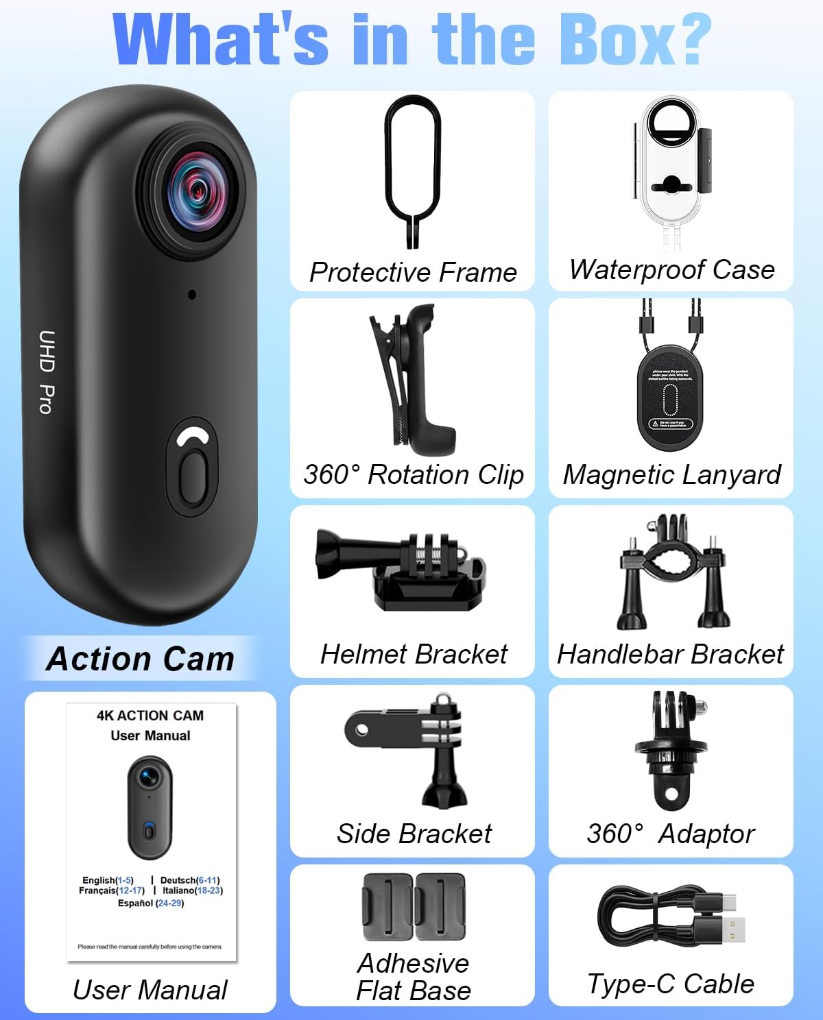 Action Cam 4K, sportcamera, wifi, 120 graden, 1080p HD, mini-actiecamera, wifi, fiets, motorfiets, helmcamera, onderwatercamera, kleine bodycam, lichaamscamera, waterdicht, voor zwemmen