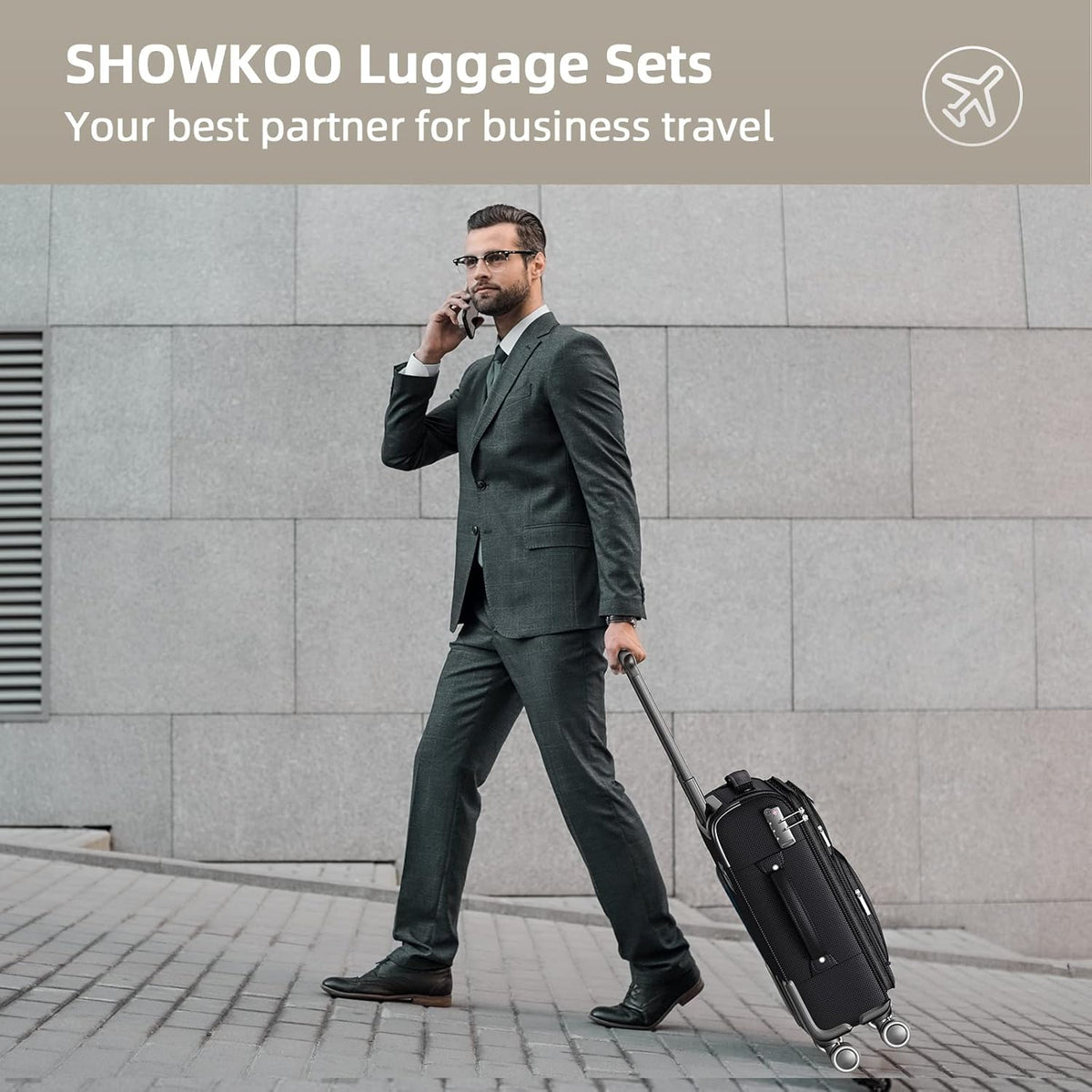 SHOWKOO Kofferset, 3-delig, stoffen koffer, zachte schaal, reiskoffer, uitbreidbaar, licht, duurzaam, trolley, handbagage, sets met TSA-slot en 4 wielen (M L XL - zwart)