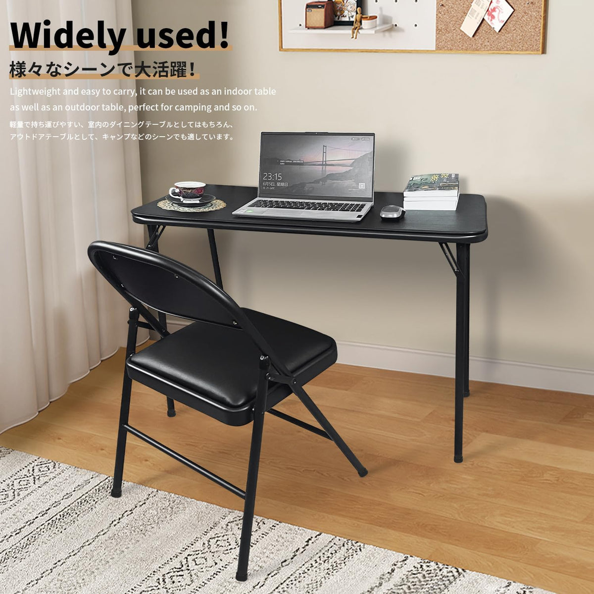 BOOSDEN Vouwtafel en stoelen, opvouwbare tafel en stoelen set 2, opvouwbare tafel en stoelen voor thuis, dineren, picknicken, kamperen, compact metalen frame, opvouwbare tafel en stoelen, binnen en