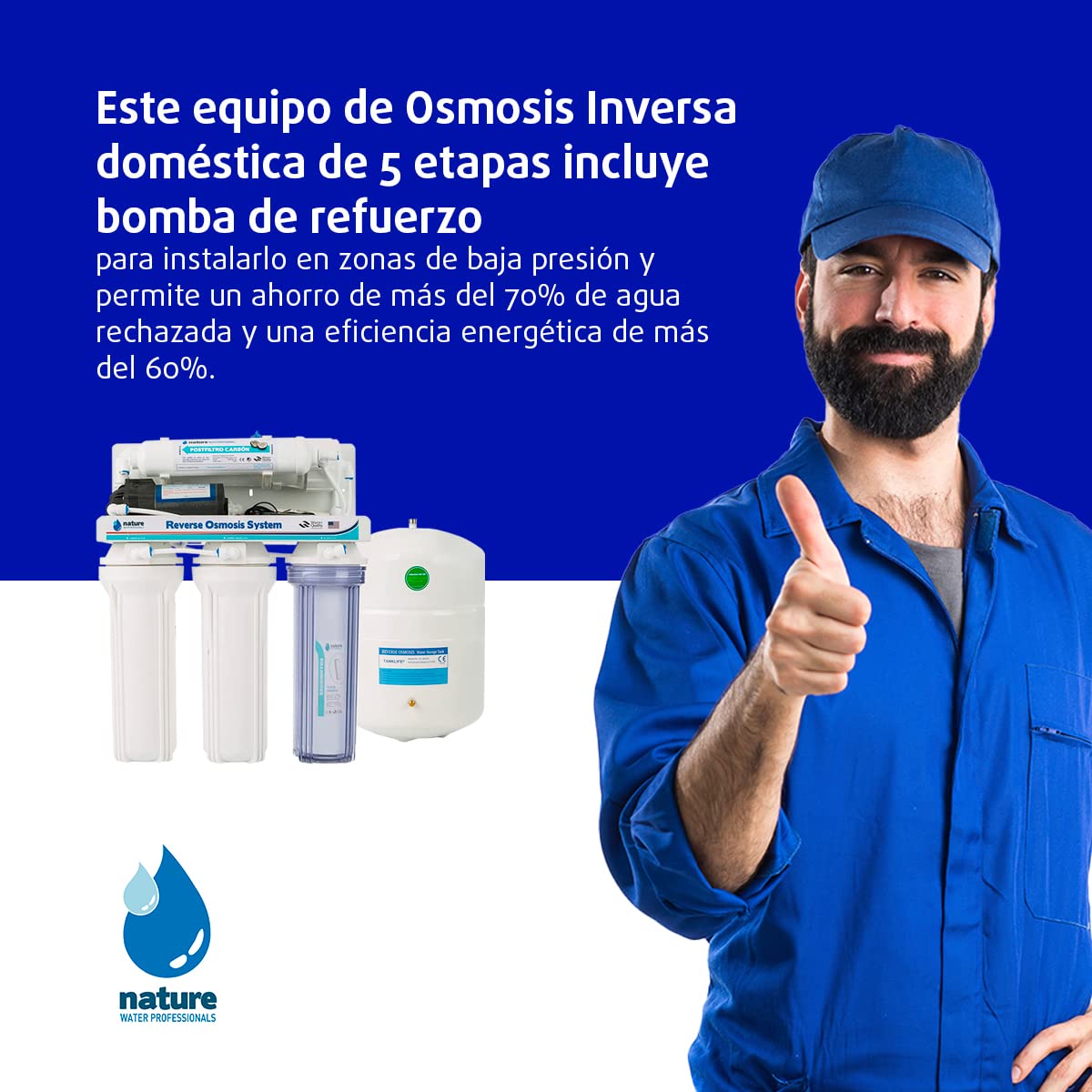 Nature Water Professionals Omgekeerde osmose-uitrusting, 5 niveaus, capaciteit voor 6 l, incl. 75 GPD-membraan, watertank, pomp en filter