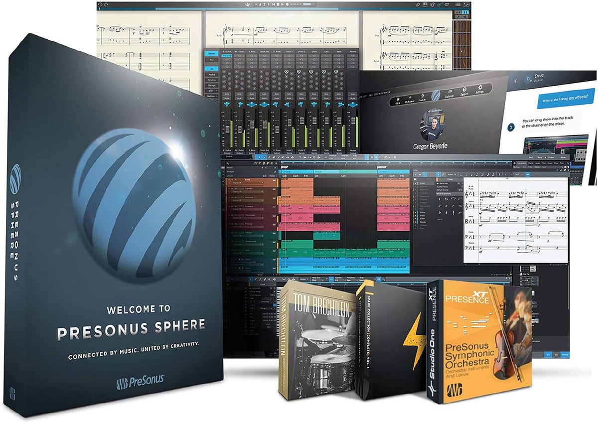 PreSonus Sphere, 1 jaar lidmaatschapskaart, voor toegang tot de PreSonus-software, inclusief Studio One Professional, Notion, plug-ins, proefverpakkingen, cursussen, online samenwerking en meer
