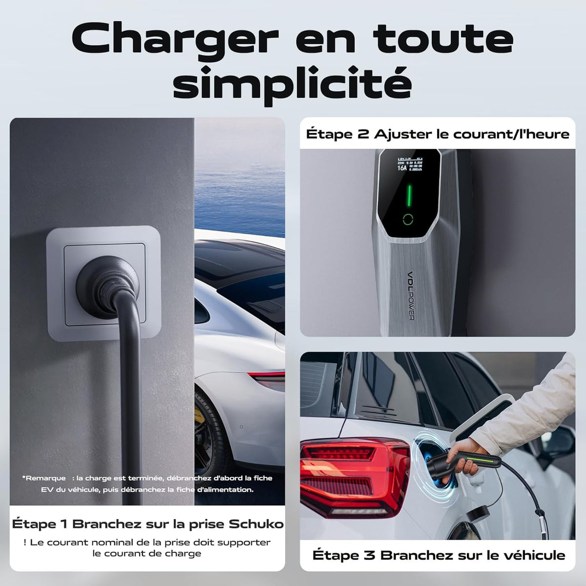 Oplaadkabel type 2, 3,6 kW /10 m oplaadkabel elektrische auto Schuko, 6A-16A led-display, draagbare EV oplader, type 2 oplaadkabel voor elektrische voertuigen met eenfasige EU-Schuko, IP65