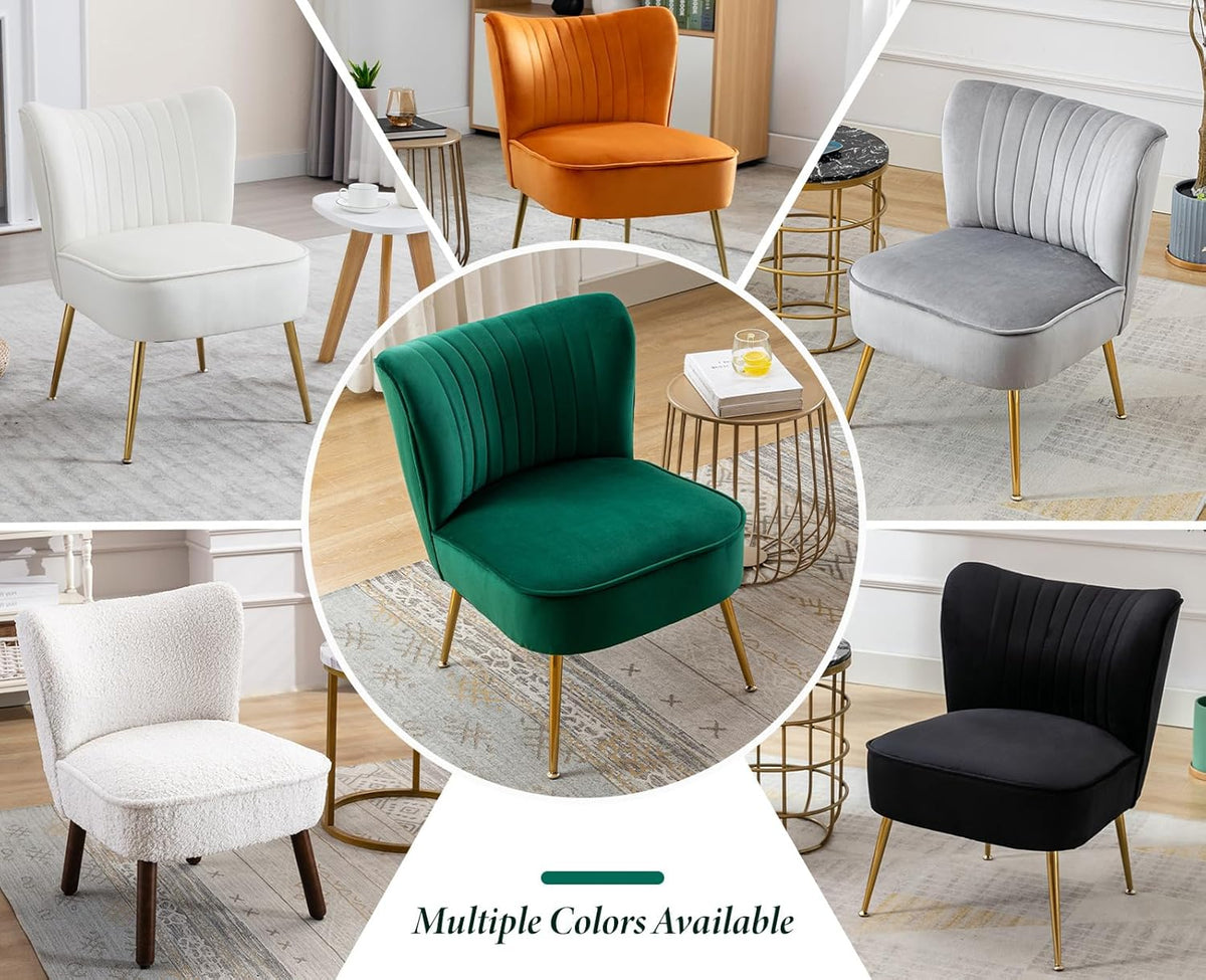 chairus Velvet Tub Chair No Armrest Single Sofa Chair with Metal Legs Upholstered Accent Chair Modern Long Chair for Balcony Living Room (Green-1) - QUORE