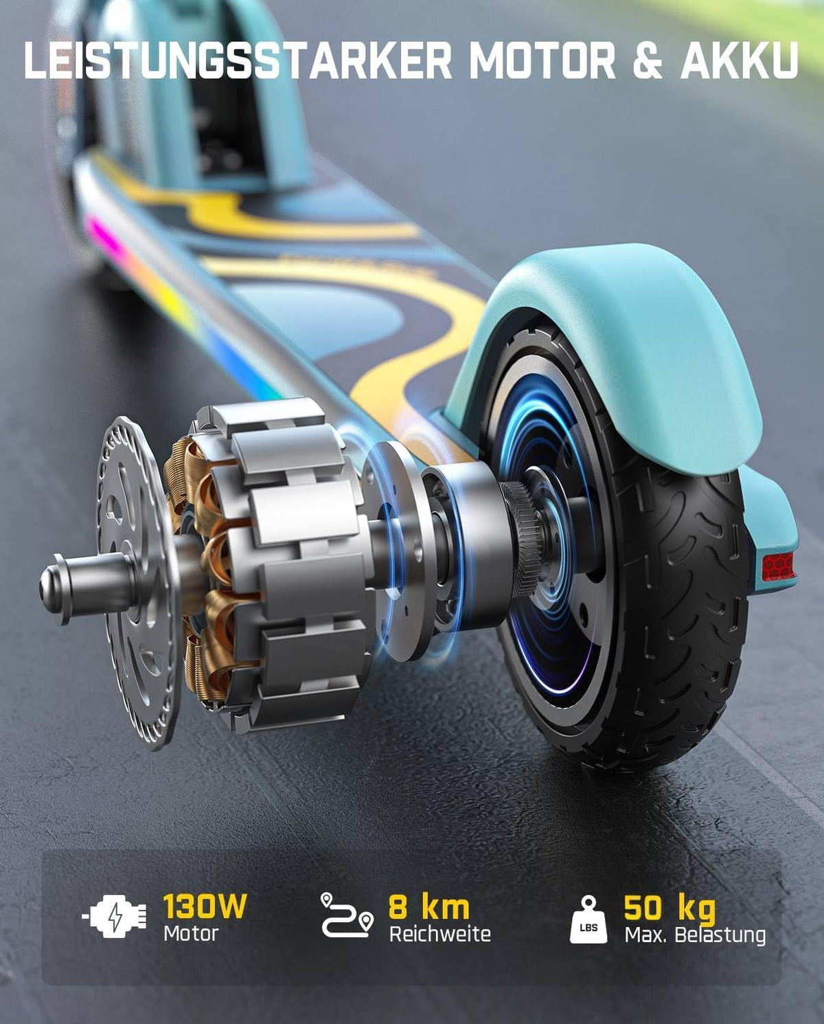 FanttikRide C9 Pro Elektrische step voor kinderen van 8-12 jaar, kleurrijke regenboogverlichting, 8/12/16 km/u, 8 km bereik, led-display, in hoogte verstelbaar, opvouwbaar, voor jongens en meisjes