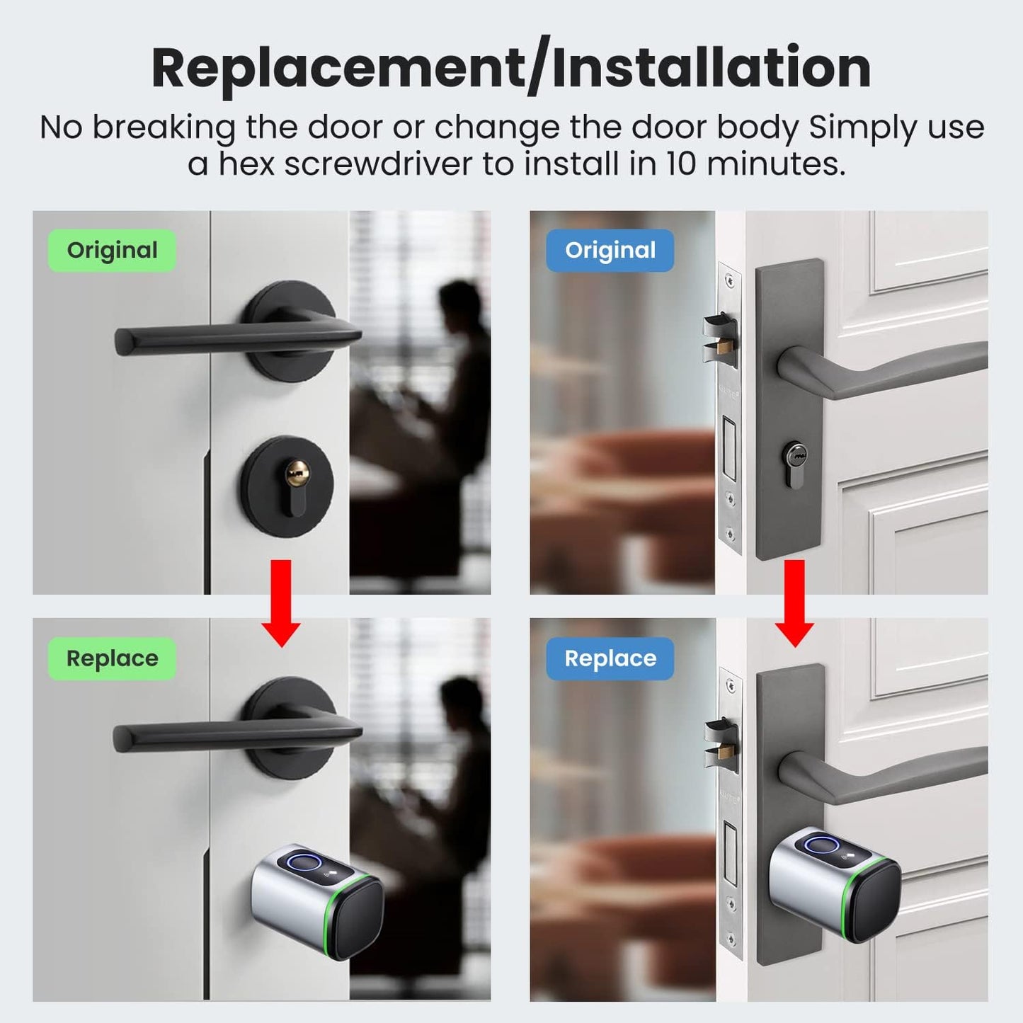 AVATTO Smart deurslot met vingerafdruk, elektronische sluitcilinder 70mm (35/35) met 2 sleutels, IC-kaart, ondersteunt Smart Life app-afstandsbediening, Bluetooth vingerafdruk deurslot