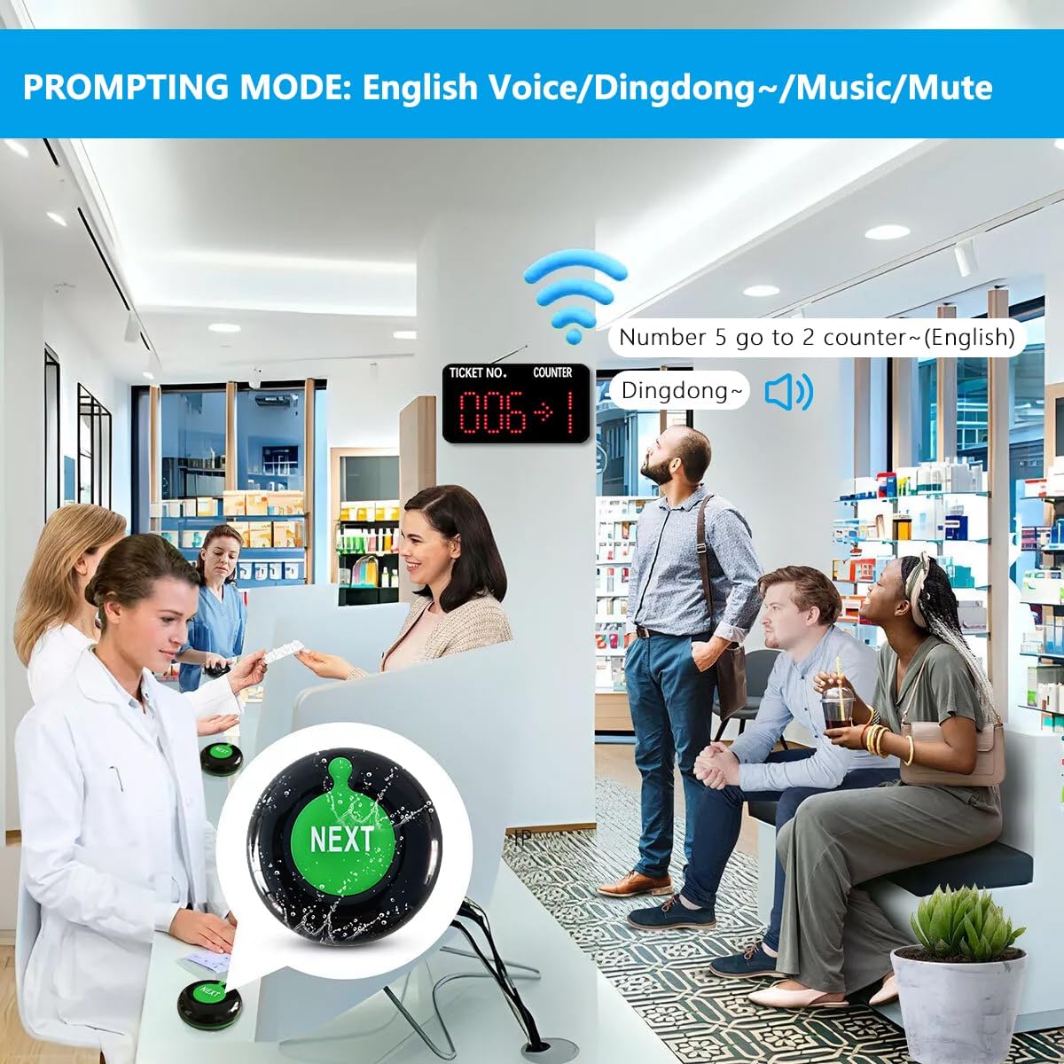 Pager Systeemnummer Bellen Systeem Neem Een Nummer Systeem Draadloze Wachtrij Call System LED Display Tickets Nummer en Teller Nummer (3 Knop+1 Display)
