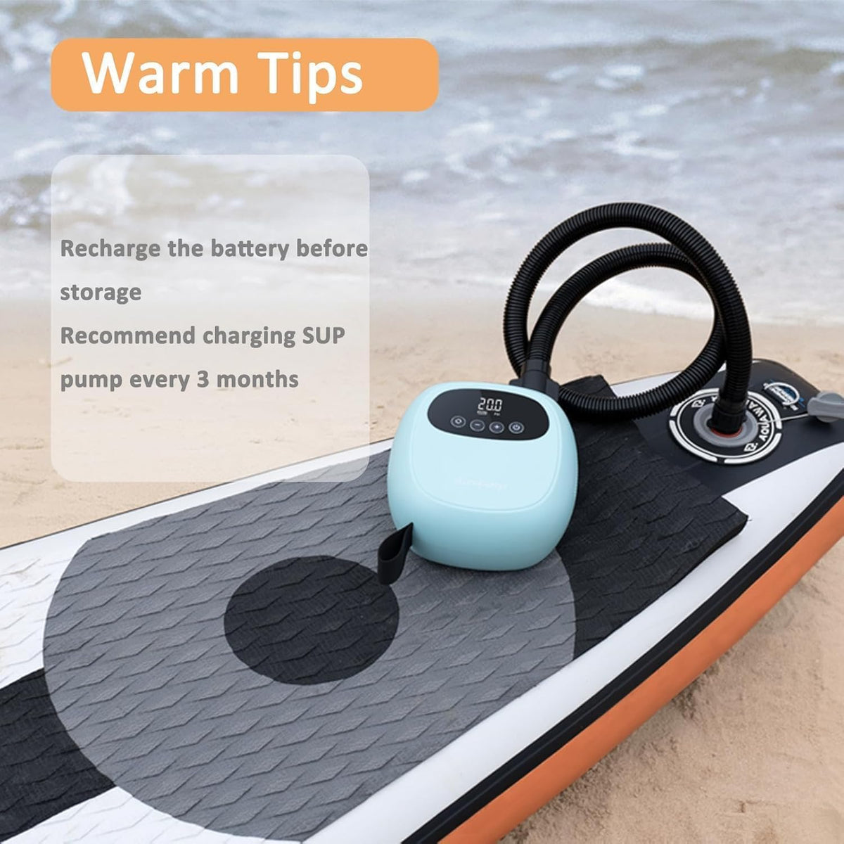dwndpump Elektrische SUP-pomp, 20 psi, oplaadbare SUP-pomp met accu, draagbare luchtpomp, opblazen en leeg laten lopen, als powerbank, paddle boardpomp, ook voor kajaks, windvleugels
