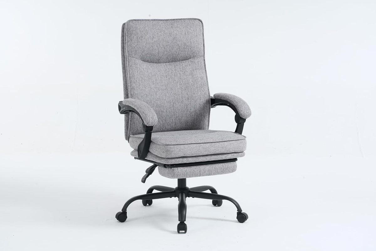 Bureaustoel met voetsteun, ergonomische computerstoel met gewatteerde koppelingsarmleuningen, comfortabele verstelbare stoffen bureaustoelen voor thuiskantoor spel 150 kg (Stoffen, Grijs)