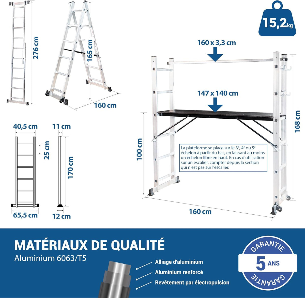 Scaffoldax2x6, multifunctionele vouwladder met platform
