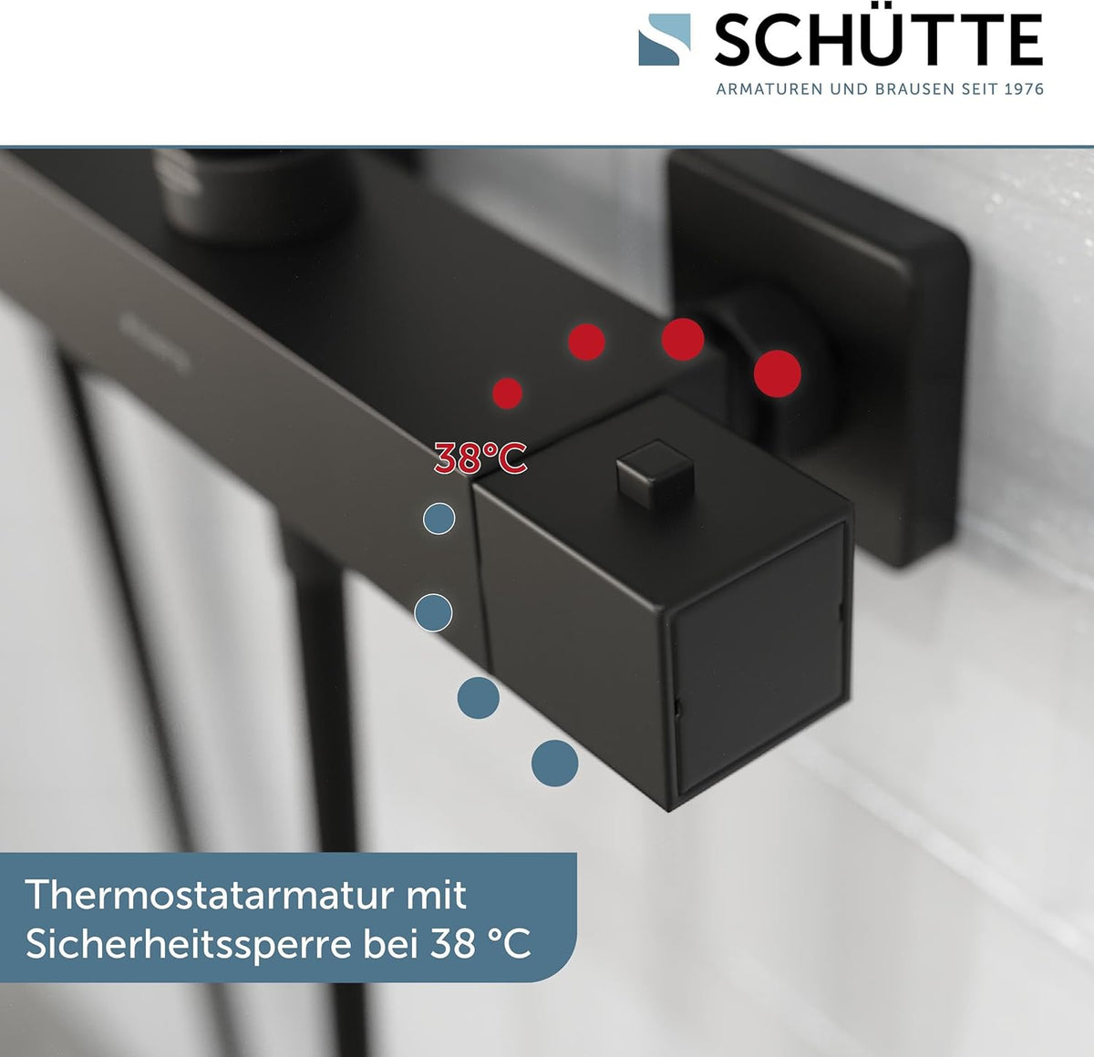 SCHÜTTE Trendto 60170 Douchesysteem met thermostaat, doucheset met grote regendouche (32 x 20 cm) en verstelbare handdouche, doucheset met douchestang, douchezuil, douchepaneel, zwart