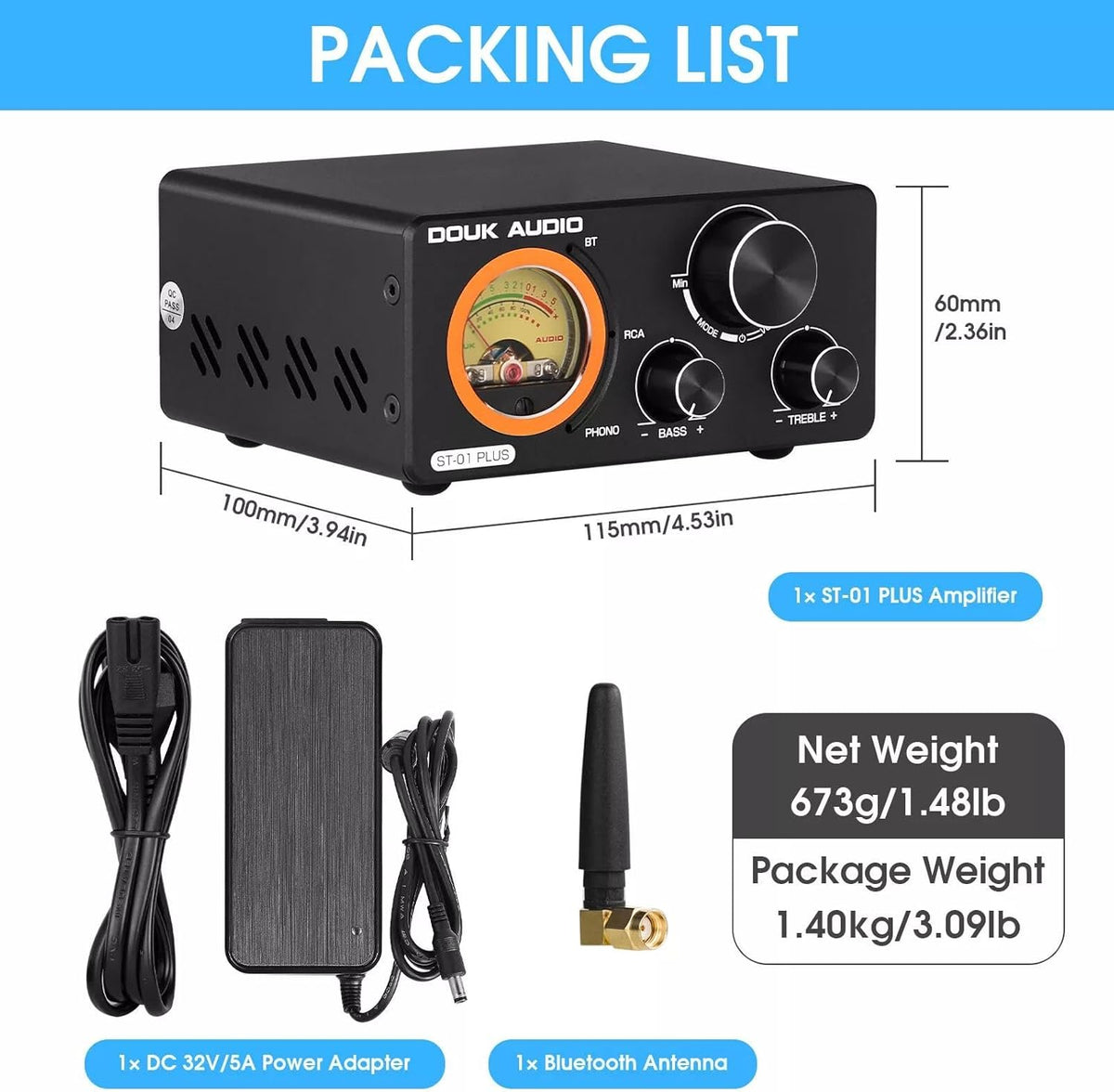 HiFi TPA3255 Bluetooth digitale versterker VU meter platenspeler stereo versterker (ST-01 Plus)