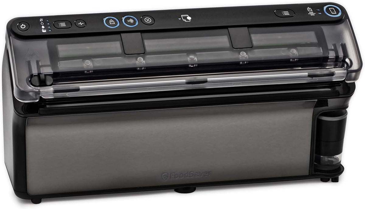 Foodsaver Elite alles-in-één vloeistofsealer, vers voedsel tot 5 x langer, vloeibare afdichting, met 1 rol (28 cm x 2,43 m) en 4 x vacuümzakken (0,94 l en 3,78 l)