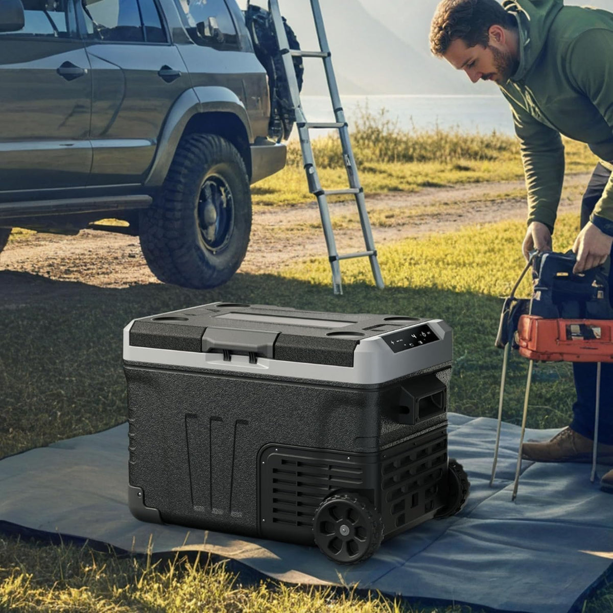 EUHOMY Auto-koelkast-compressor, 50 liter, -20 °C tot +20 °C, 12 V/220 V, stille campingkoelbox met app en wielen, draagbare vriezer voor outdoor, reizen, vissen (geluidsarm, zwart)