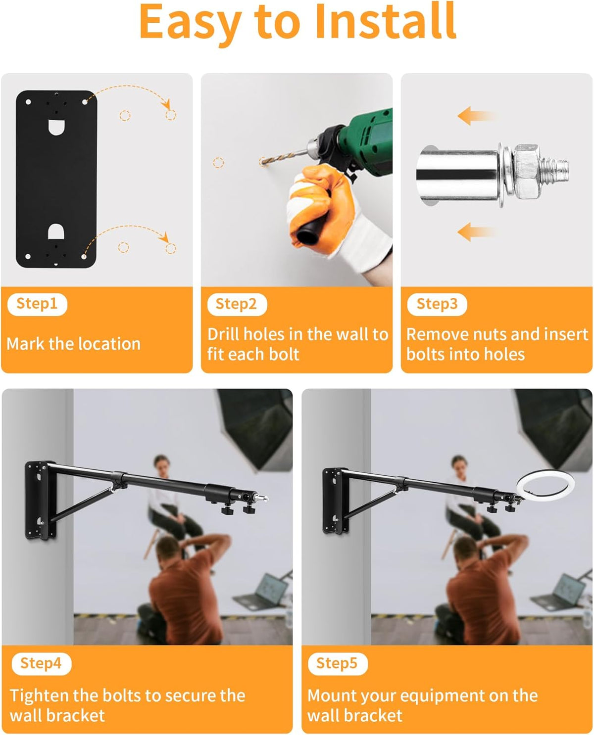 Ring Light Wandhouder – Wandbeugel, Muurbeugel, Studio Arm, Lampenhouder – Uitschuifbare Arm Tot 180 cm – 180° Draaibaar