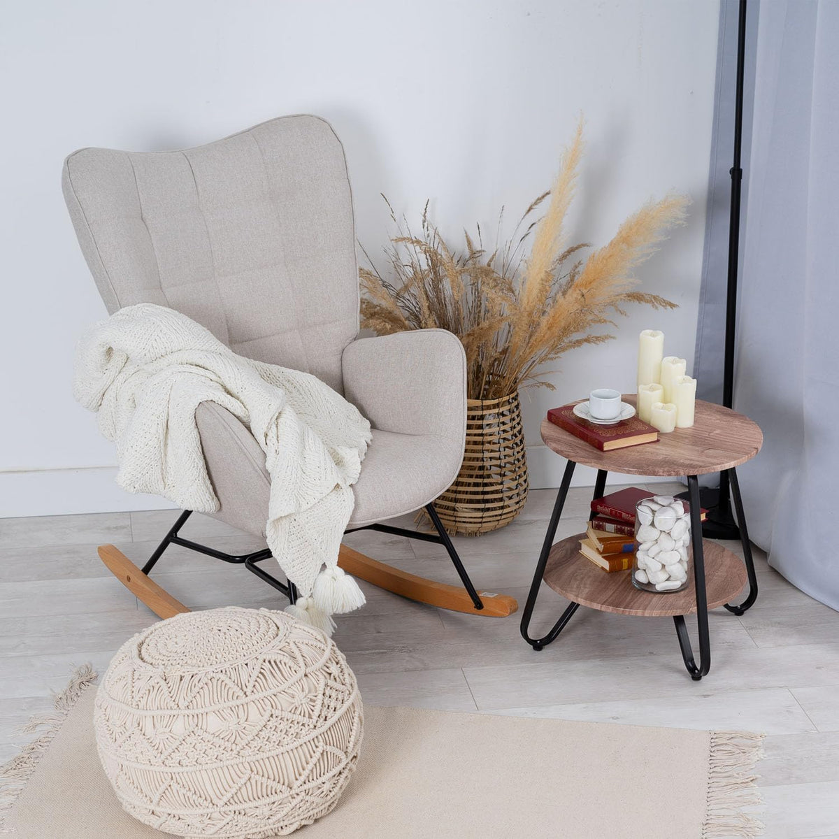 MEUBLE COSY Schommelstoelen, Scandinavië Borstvoeding schommelstoel stoel woonkamerstoel met E'-poten Hout Metaal en gevoerde zitting, 66x84x97cm