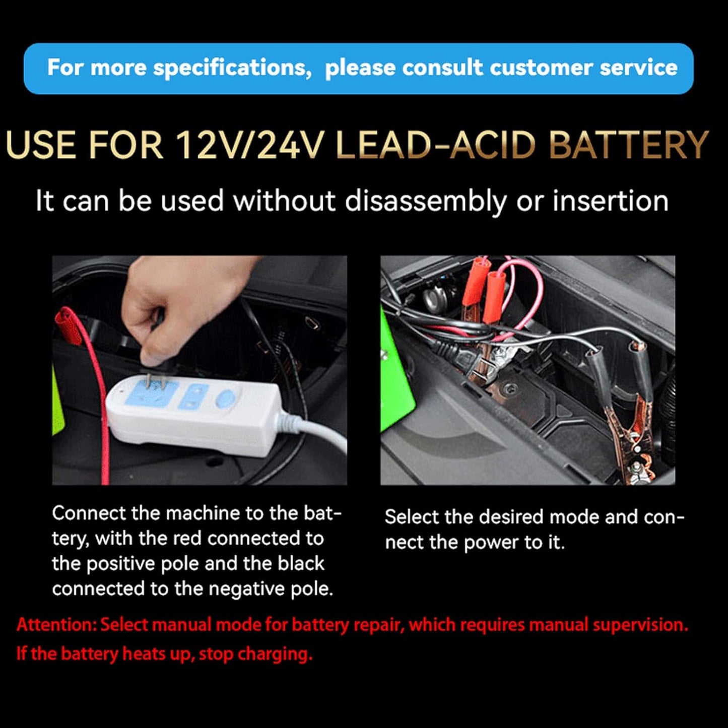 Slimme Batterijlader – Acculader – Oplader – Accubehouder – Batterijstarter – Roestvrijstalen Behuizing – Automatische LED-Display Veiligheidssysteem