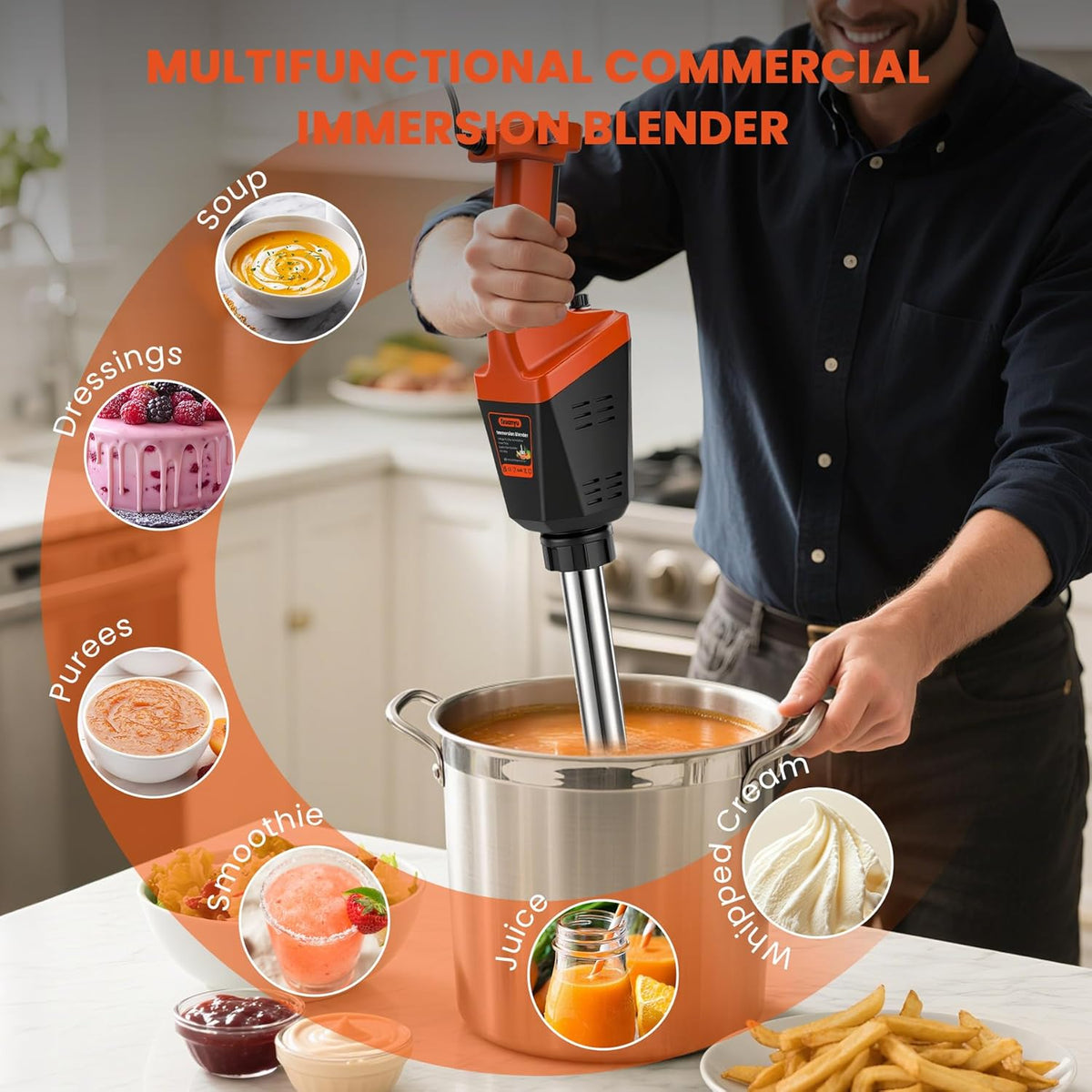 Huanyu Commerciële Staafmixer 750 W krachtige staafmixer met 530 mm schacht handmixer met borstelloze motor 3000-12000 rpm variabel toerental