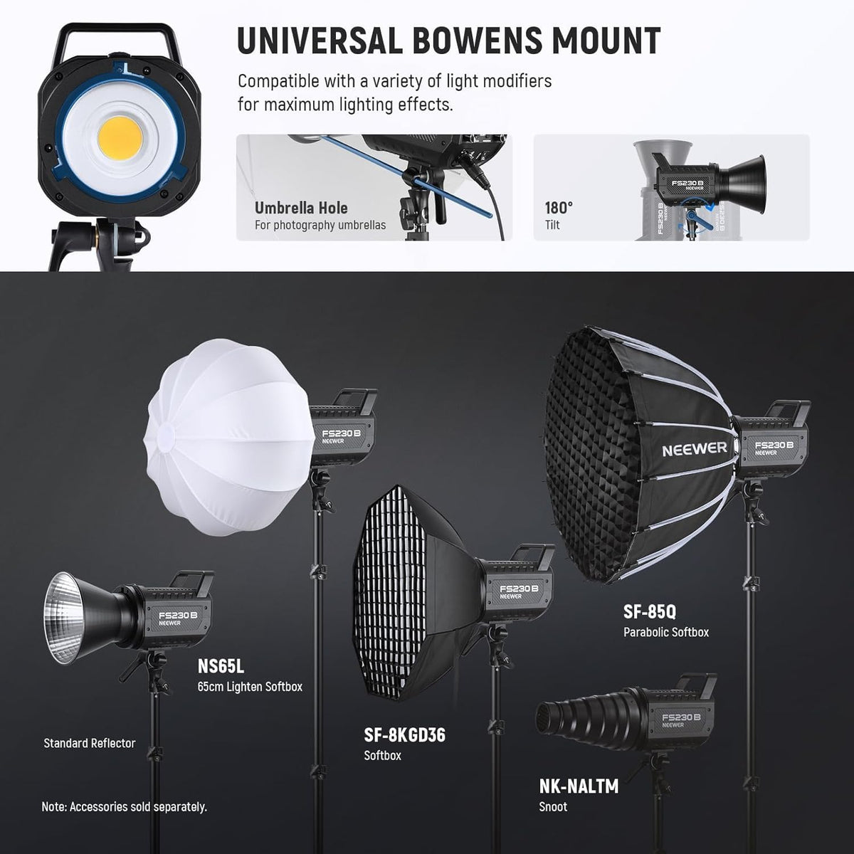 LED Studiolicht – Videolamp – Studiolamp – COB LED – Continu Licht – 230 W Bi-Color 2700K-6500K – 110.000 Lux/M, 2,4G/App-Bediening