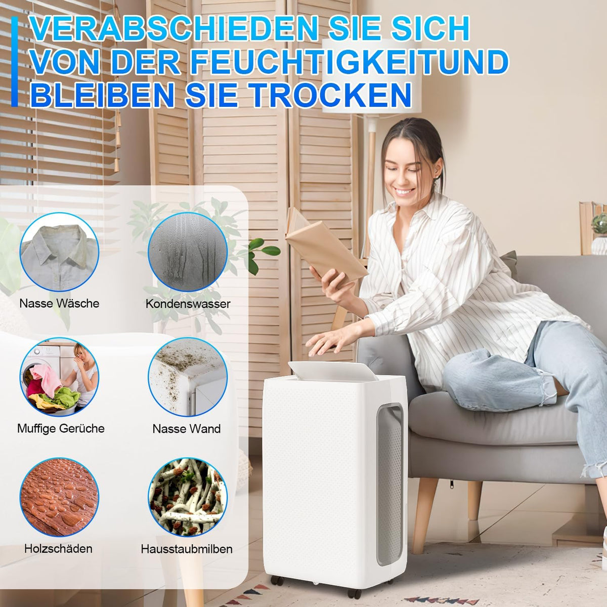 Elektrische Luchtontvochtiger – Ontvochtiger – Vochtvreter – Luchtdroger – Voor Ruimtes Tot 50 M² – 26 L/Dag – Ultra Stil <43 dB Met 24 Uur Timer