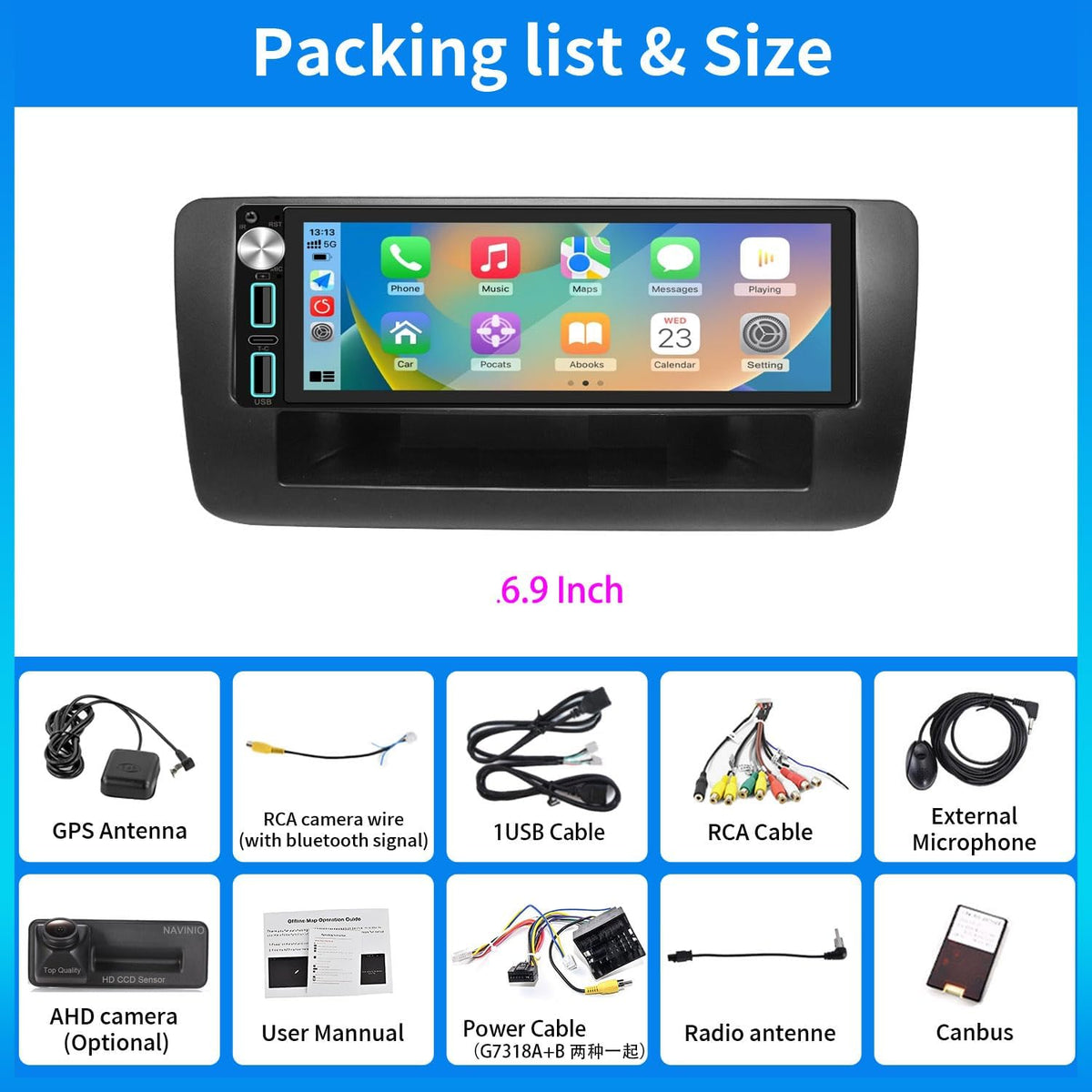 Android autoradio met GPS-navigatie, HD-scherm, touch-display met Carplay Canbus autoradio, vervanging voor Audi Q3 A1 8X 8U 2011-2018, 8U1035670D 8XA035193A