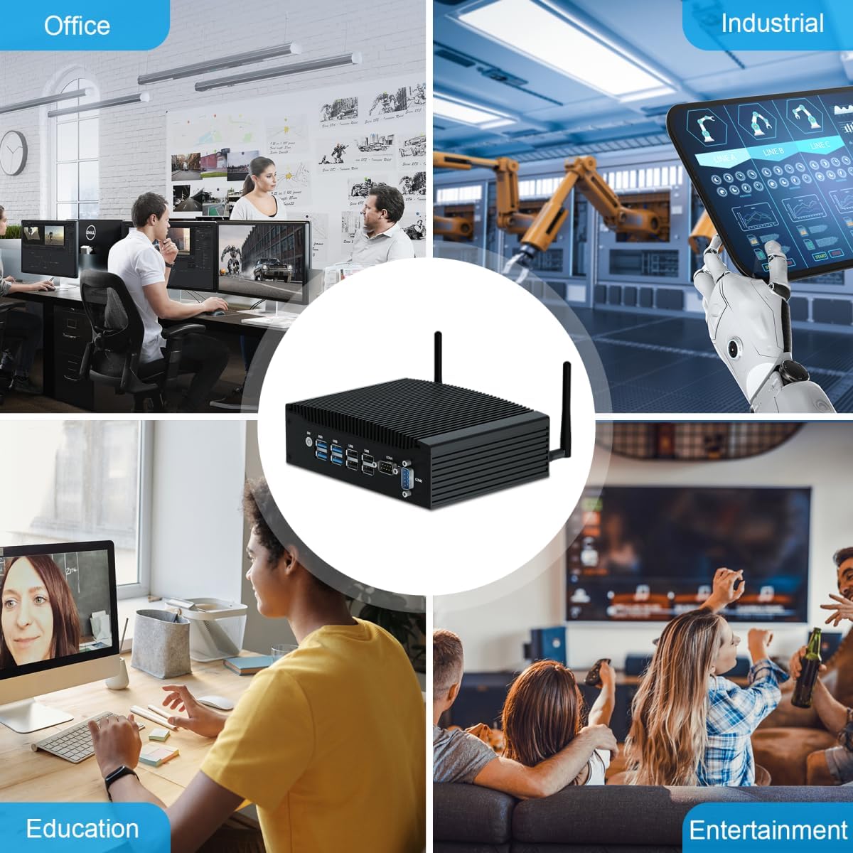 WEIDIAN Mini PC Fanless Industrial Win 11 Pro Core i5 8350U Mini Desktop Computer 8GB RAM 256GB SSD 4K 2xHD, 2xRS232 COM, 2xGigabit Ethernet, 8xUSB VESA Office Small PC Auto Power On Wake on LAN - QUORE
