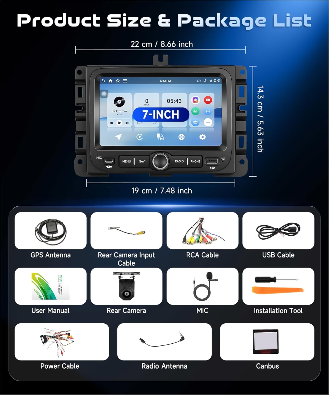 Autoradio Jeep Renegade – Auto Stereo – Multimedia Systeem – Navigatie Radio – DAB Radio – 7" IPS Touchscreen – Android 15 met Draadloos CarPlay & AHD Camera
