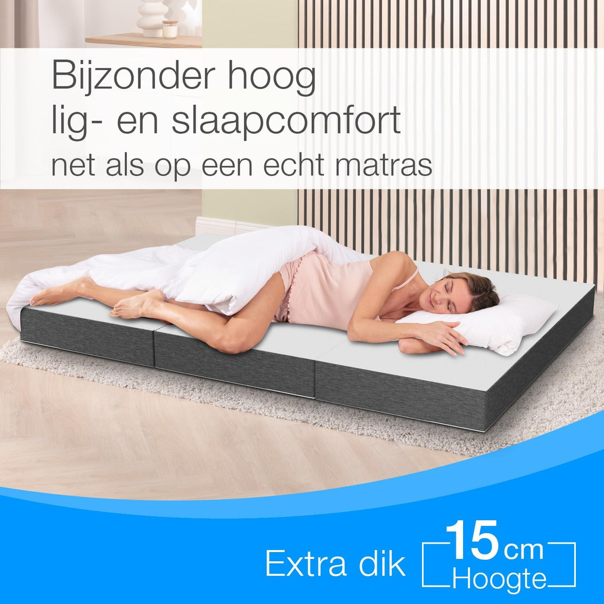 ELONEO Opvouwbaar Matras 1 Persoon, Premium Visco Schuimmatras, 120x200 cm, Dikte: 15 cm, Reisbed voor Kinderen en Volwassenen, Extra Bed voor Volwassenen en Kinderen - QUORE