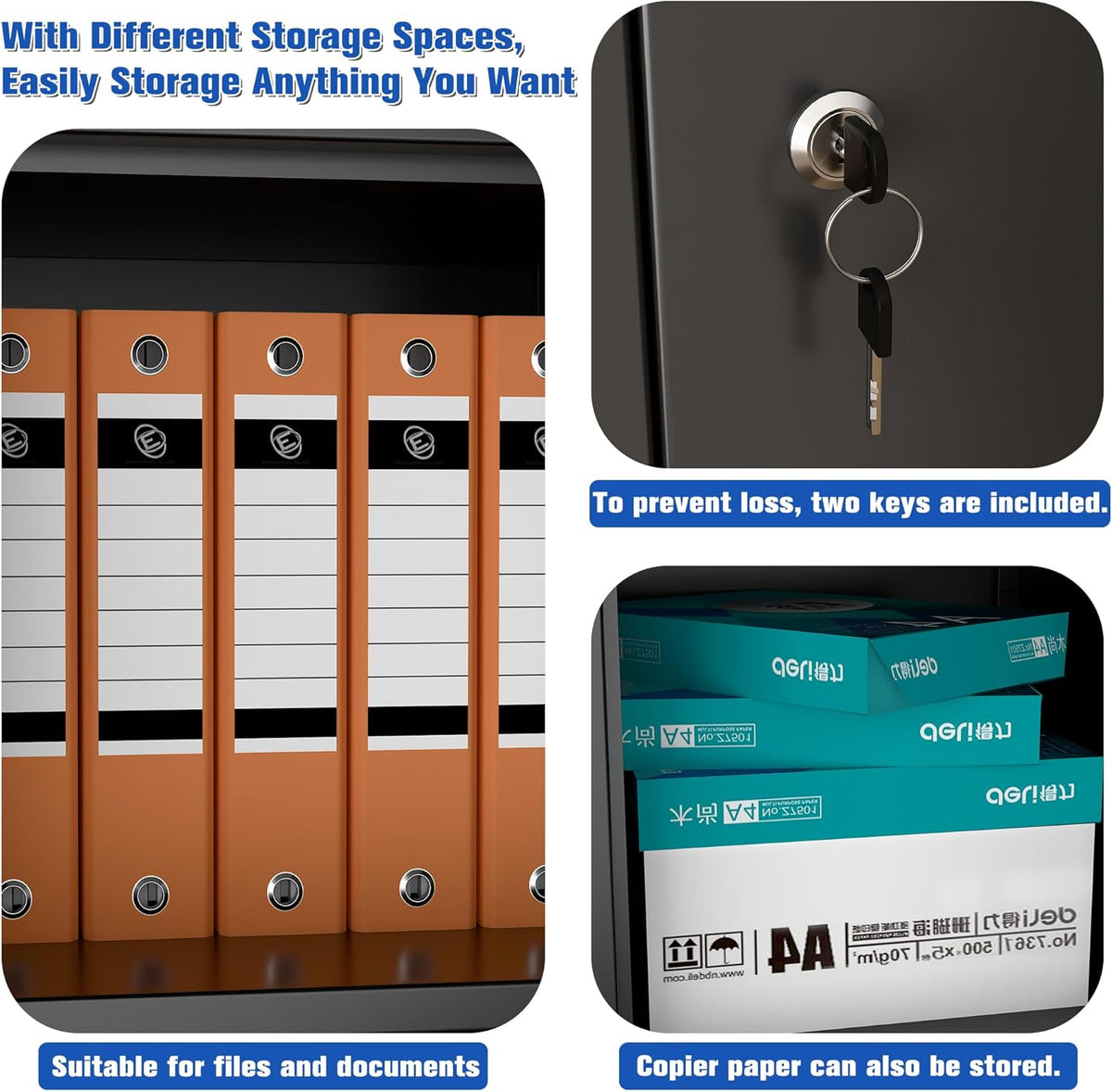 Metal Storage Cabinet with 5 Doors and 3 Drawers, Metal File Cabinet with Doors and Shelves, Steel Cabinet with Lock for Office, Warehouse, Home, 180 x 80 x 40 cm - QUORE