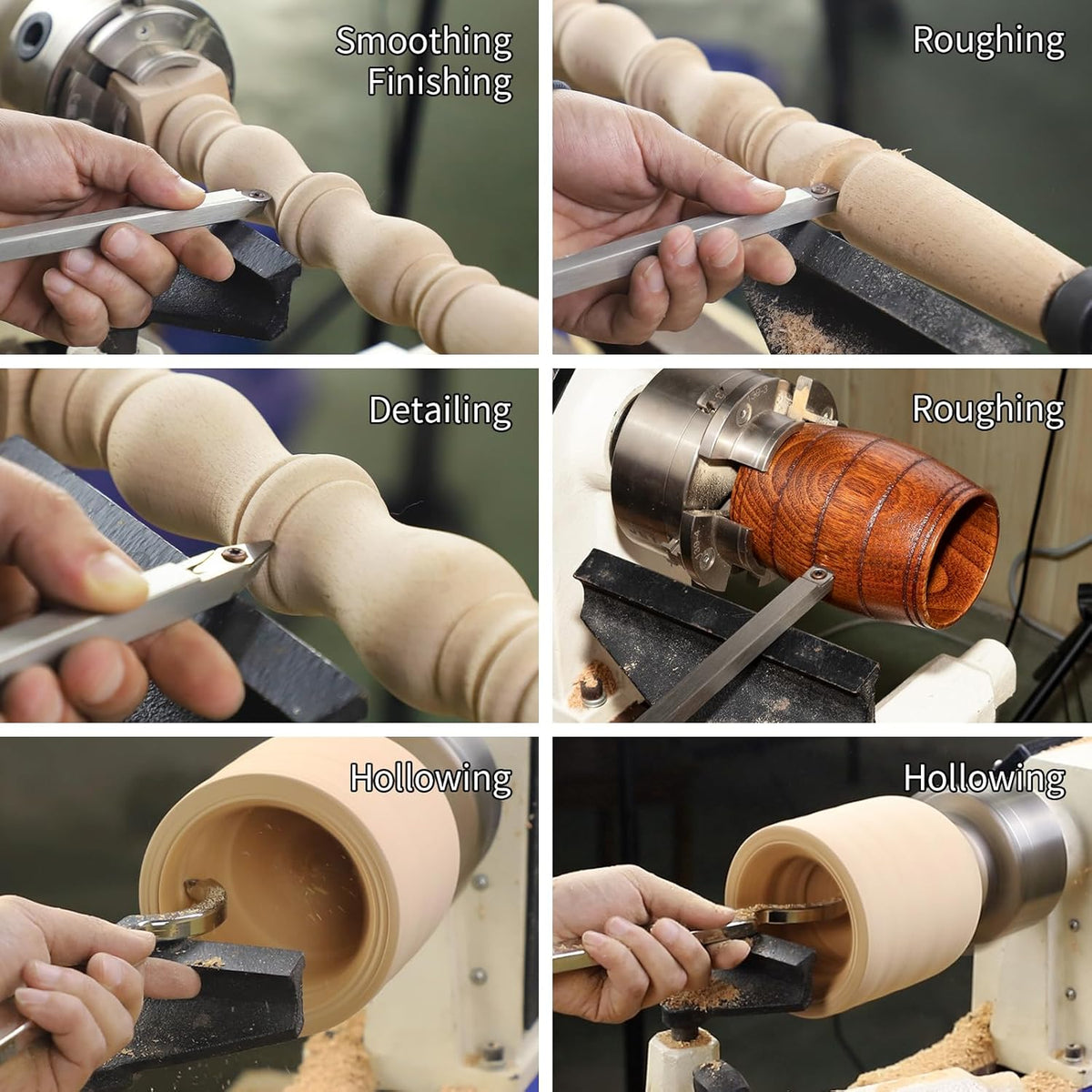 Carbide Houten Draaibank Draaien Gereedschapskit Met Houten Doos, 6 stuks 460mm Professionele Carbide Draaibank Gereedschappen Met Inbegrip Van Zwaan Hals Holter, Beukenhandvat Met Rubber