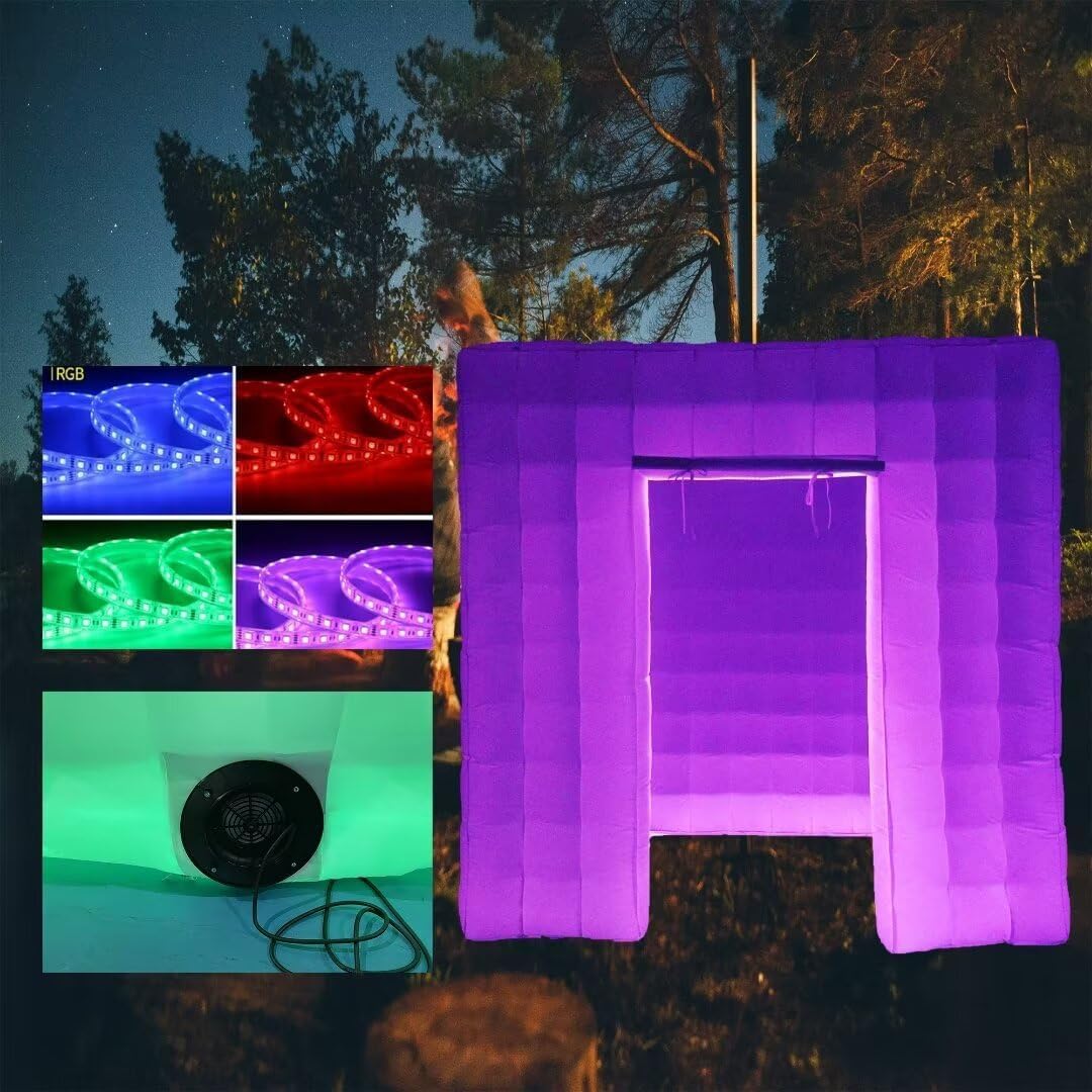 SAYOK Opblaasbaar fotostand-huis met LED-licht en luchtblazer | 2,5m draagbaar fotostand-decorat voor feest-bruiloft-evenement (Twee deuren)