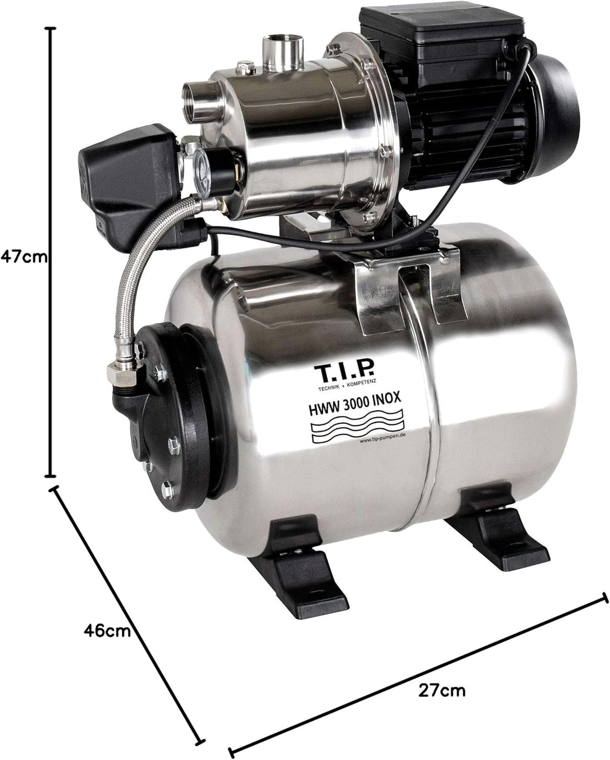 Hydrofoorpomp – Drukpomp – Waterpomp – Drukverhogingspomp – Putpomp – Roestvrijstalen Behuizing – 18L Drukvat Met Voedselveilig Membraan – 550W Motor, 2950 L/u Debiet