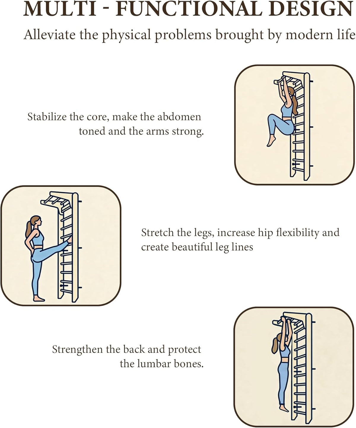 Multifunctionele gymnastiek Zweedse ladder,Wandgemonteerde houten gymnastiekbar,Indoor Home Gym voor kinderen en volwassenen
