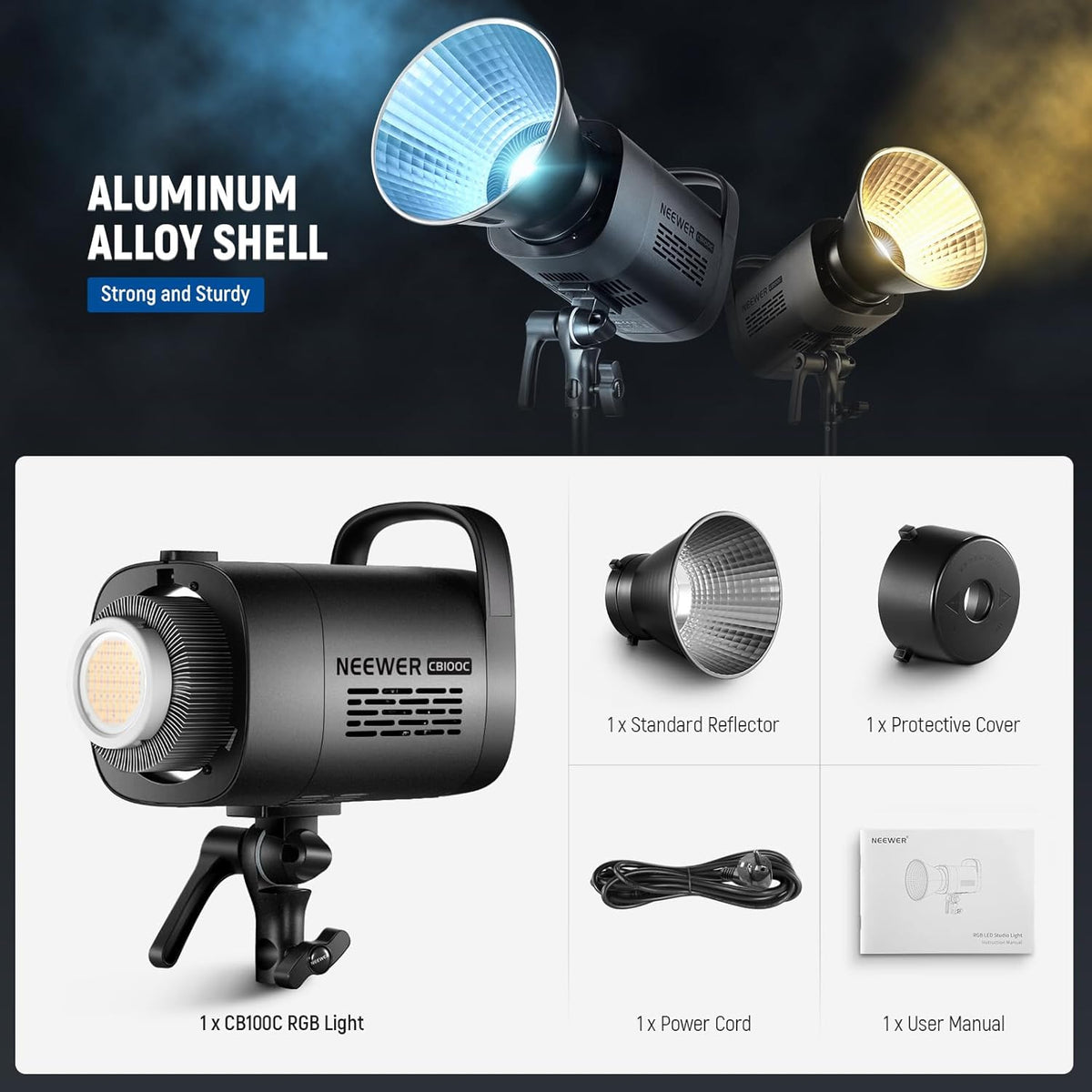 NEEWER CB100C 130W RGB COB Video Light met 2.4G/App Remote Control, RGB LED Continue Verlichting, Bowens Frame Foto Studio Licht