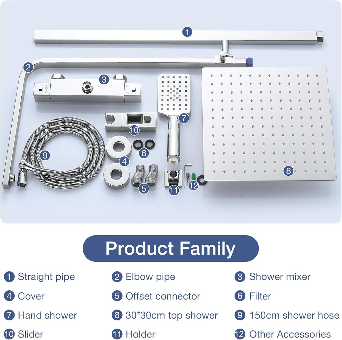 Vierkante Thermostatische Douche Mixer Set, Bevankly Vierkante Thermostatische Douche Systeem Chroom, Thermostatische Douche Bar Set