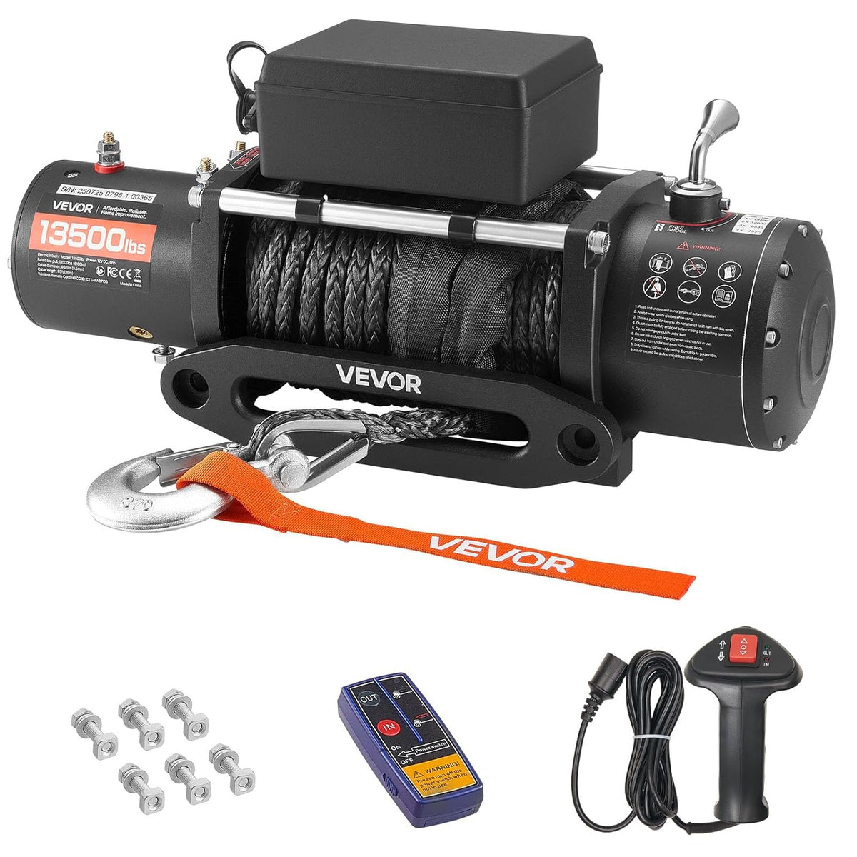 VEVOR Electric Winch Load 6100 kg for 12V DC Truck with Steel Cable Diameter 9.5 mm x 26 m, Wireless and Wired Remote Control, IP55 Waterproof for Towing SUVs, Jeeps