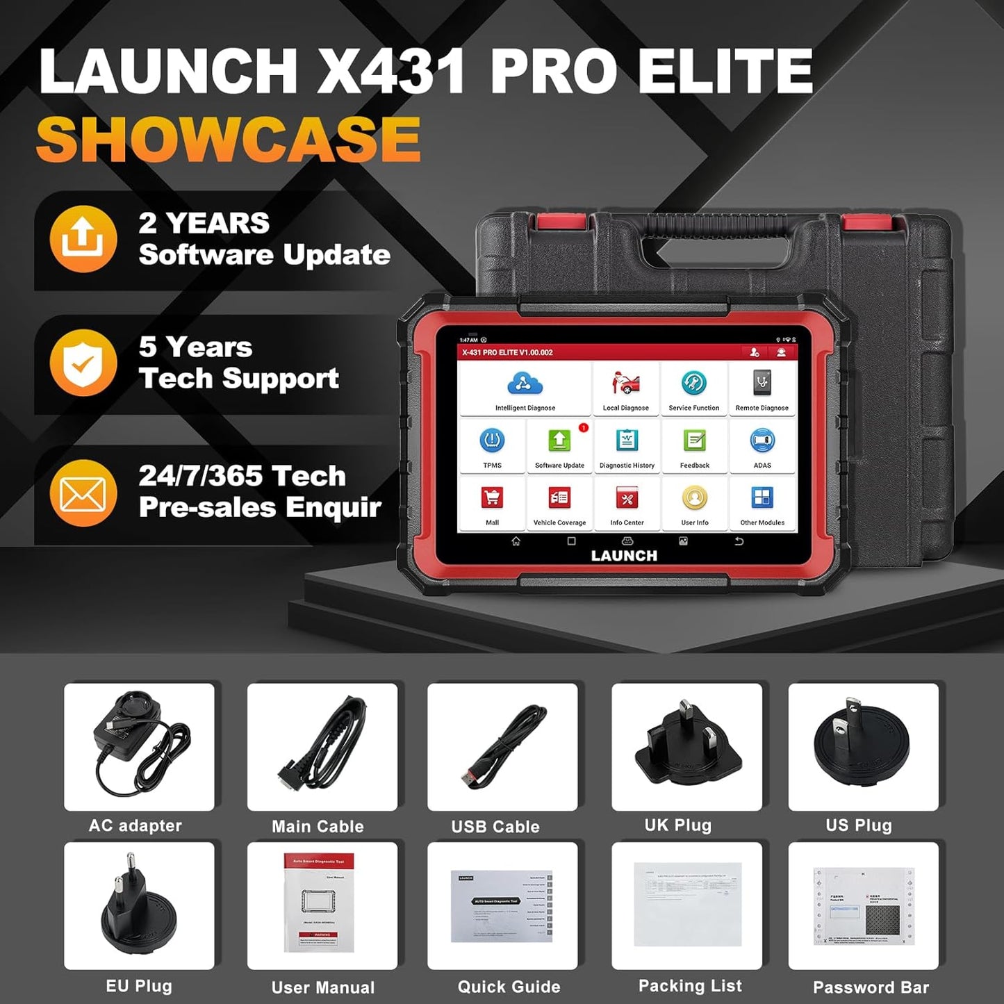 LAUNCH X431 PRO Elite Launch Diagnostisch Hulpprogramma,Bidirectionele OBD2 Code Lezer,ECU Online Codering,Volledig Systeem Diagnostische,38+ Reset Service,CANFD&DOIP,FCA,2 Jaar Update,2025 Model