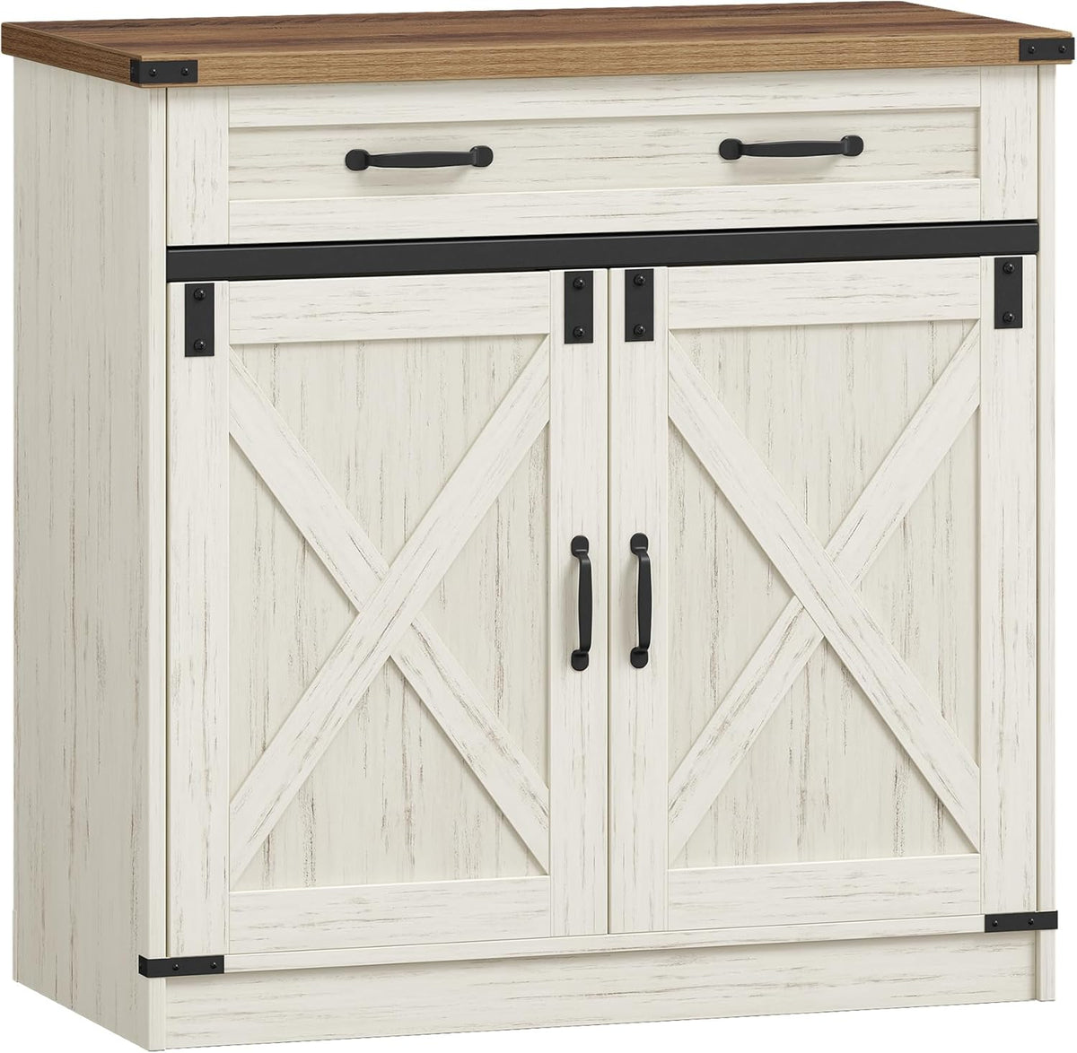 Hzuaneri Kitchen Cabinet, Sideboard with Drawer, Storage Cabinet with 2 Doors, Adjustable Shelves, Country House Style, Kitchen, Living Room, 40 x 80 x 80 cm, Vintage Brown-White SC84814X