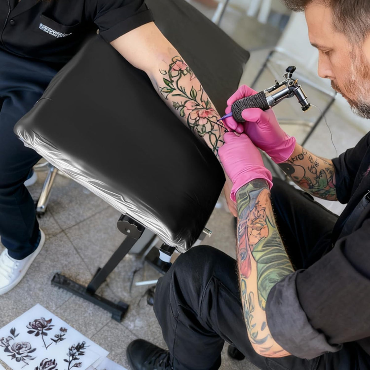MYOYAY Tattoo armsteun, standaard, professionele tattoo-armsteun, in hoogte verstelbaar, armsteun voor tatoeëren, armsteun voor de benen, met sponskussen voor tattoostudio