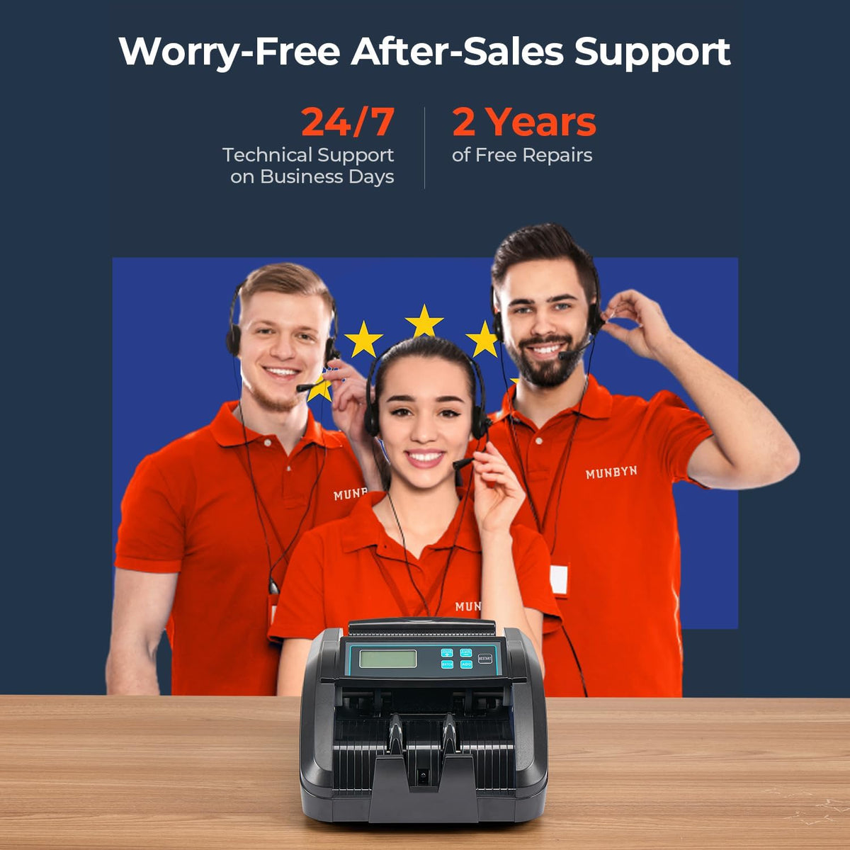 MUNBYN IMC51 geldtelmachine, add+batch/value-modus bankbiljettenteller, UV/MG/IR/MT-detectie, alleen EUR-geldteller, 1100 vellen/min, LCD-display, 2 jaar garantie, Zwart, kan gemengde noten niet