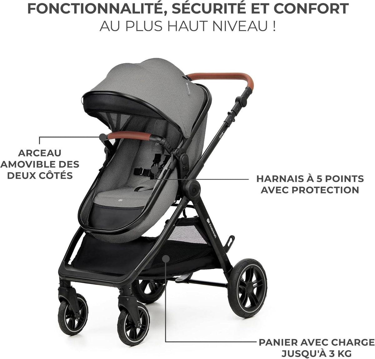 Kinderkraft ESME Mink Pro I-Size 3-in-1 autostoel met draagzak, reissysteem, babybuggy, opvouwbare kinderwagen, voor pasgeborenen tot 4 jaar, grijs