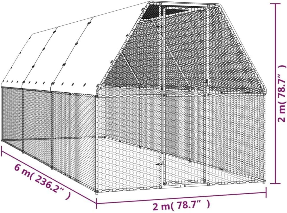 vidaXL Outdoor coop for chickens 2x6x2m galvanized steel, chicken enclosure, chicken coop, outdoor coop for chickens, chicken cage, chicken house, cage, cages - QUORE